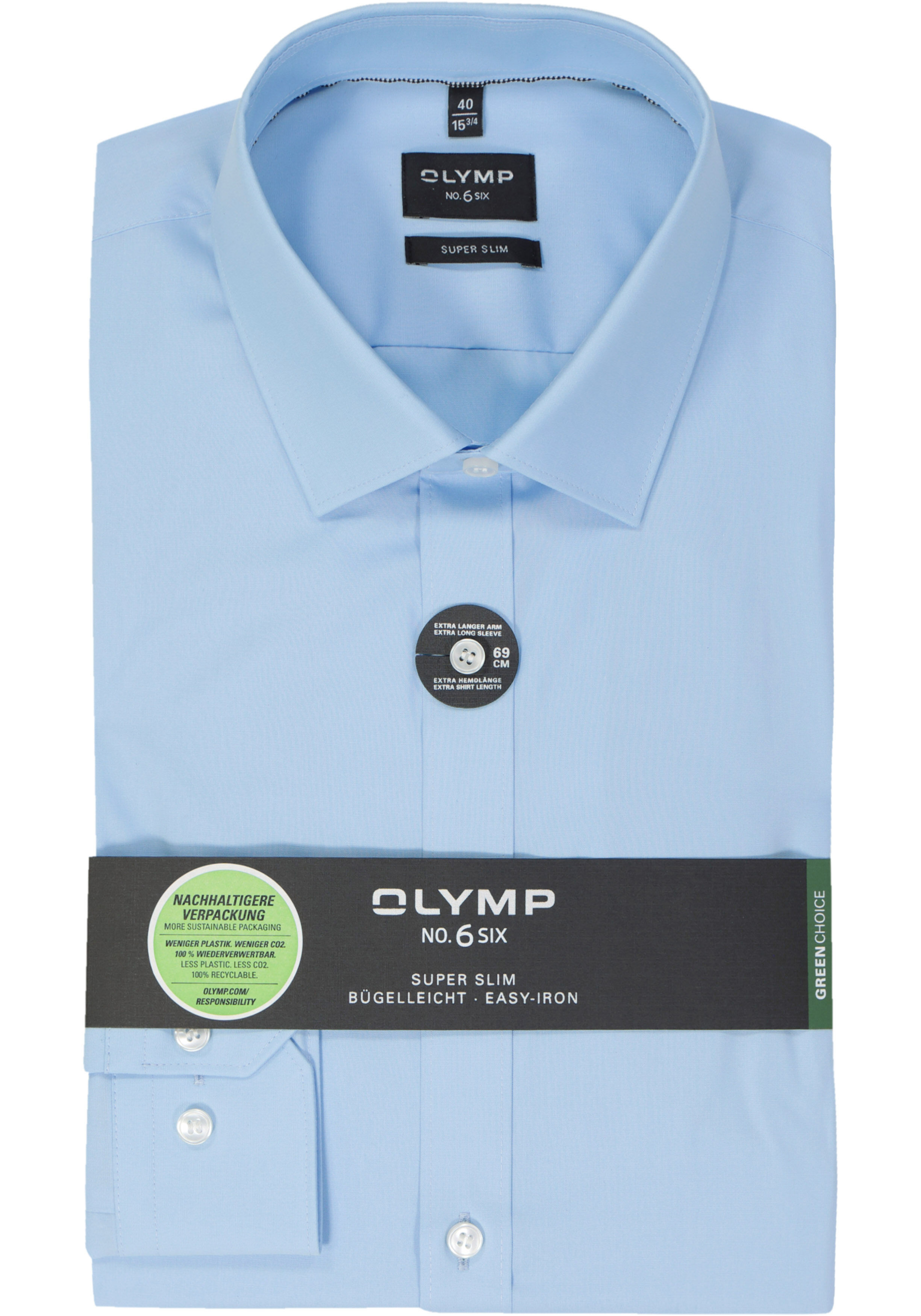 OLYMP No. Six super slim fit overhemd, mouwlengte 7, lichtblauw