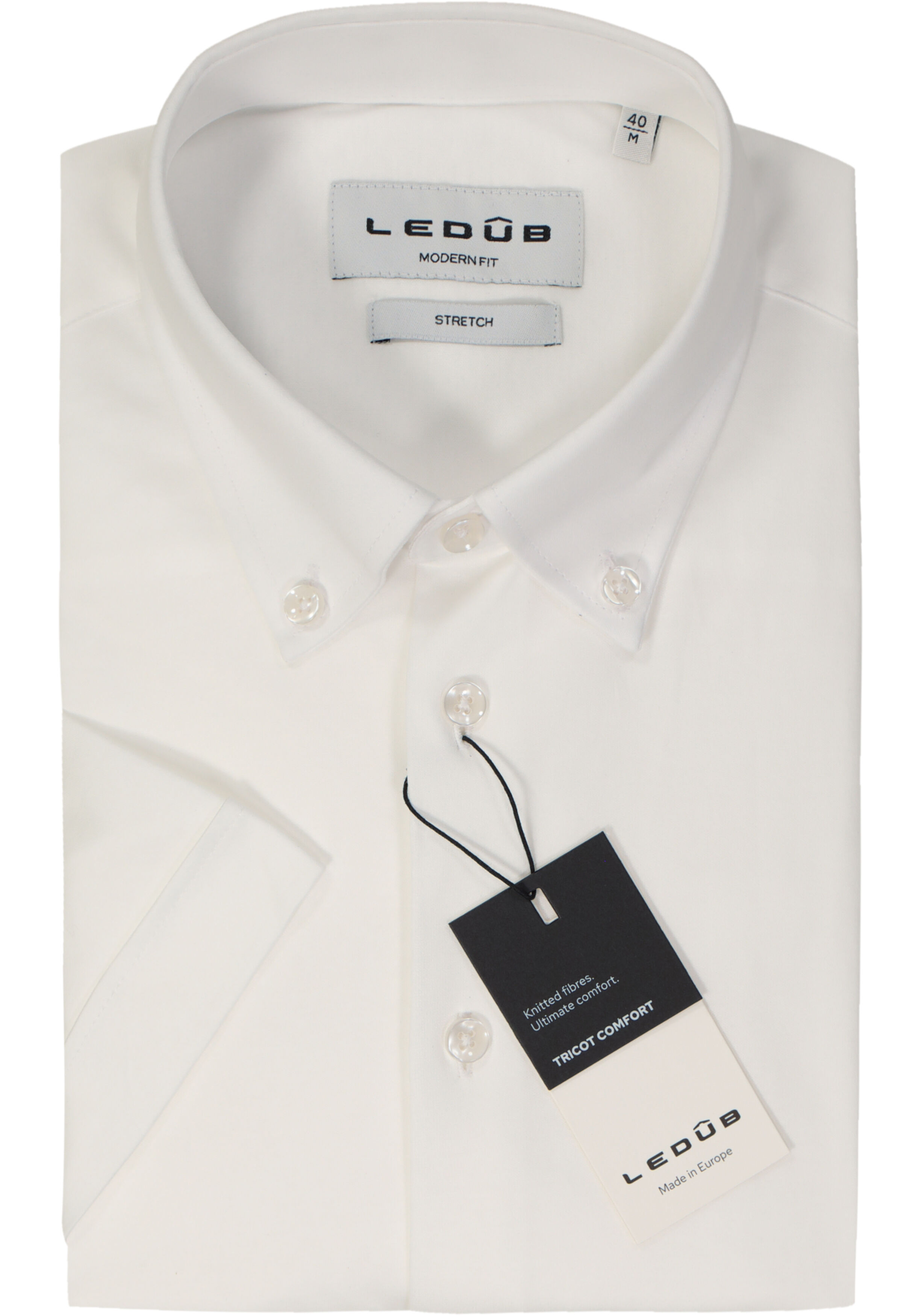 Ledub modern fit overhemd, korte mouw, popeline, wit
