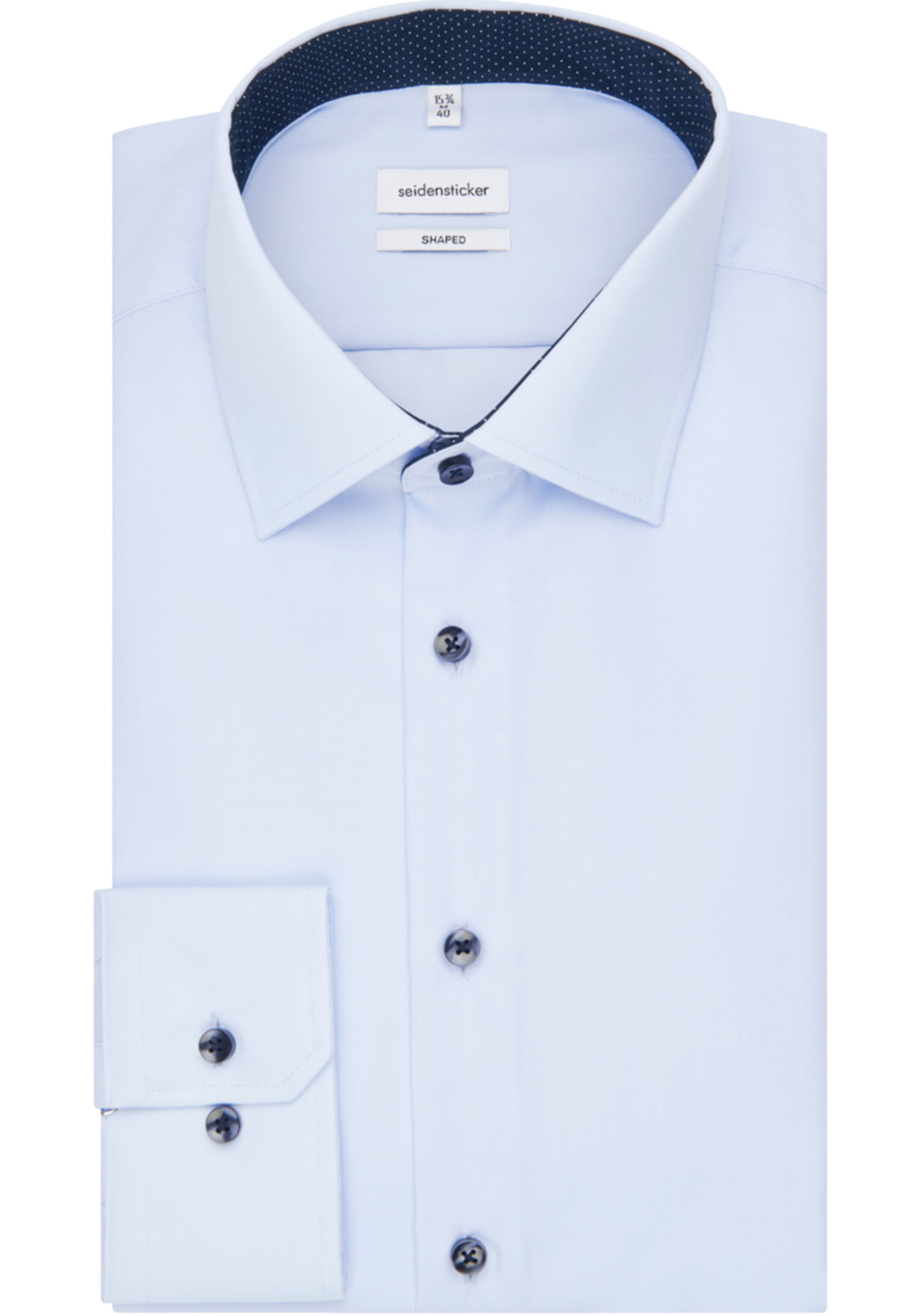 Seidensticker shaped fit overhemd, mouwlengte 7, popeline, blauw