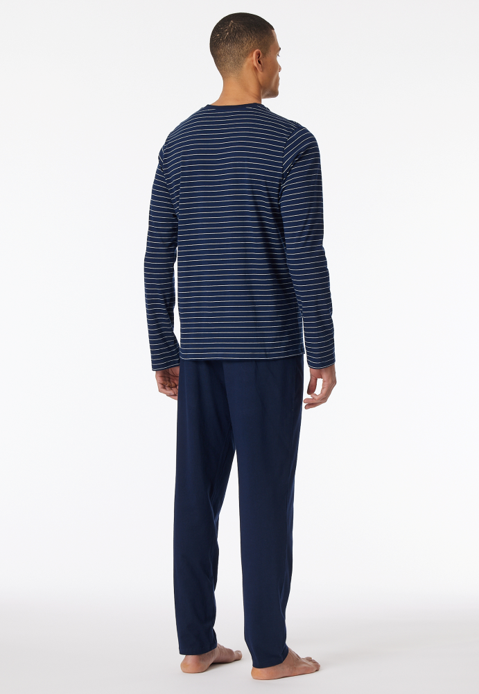 SCHIESSER Cotton Essentials Pyjama lang, heren pyjama set, admiraal gestreept
