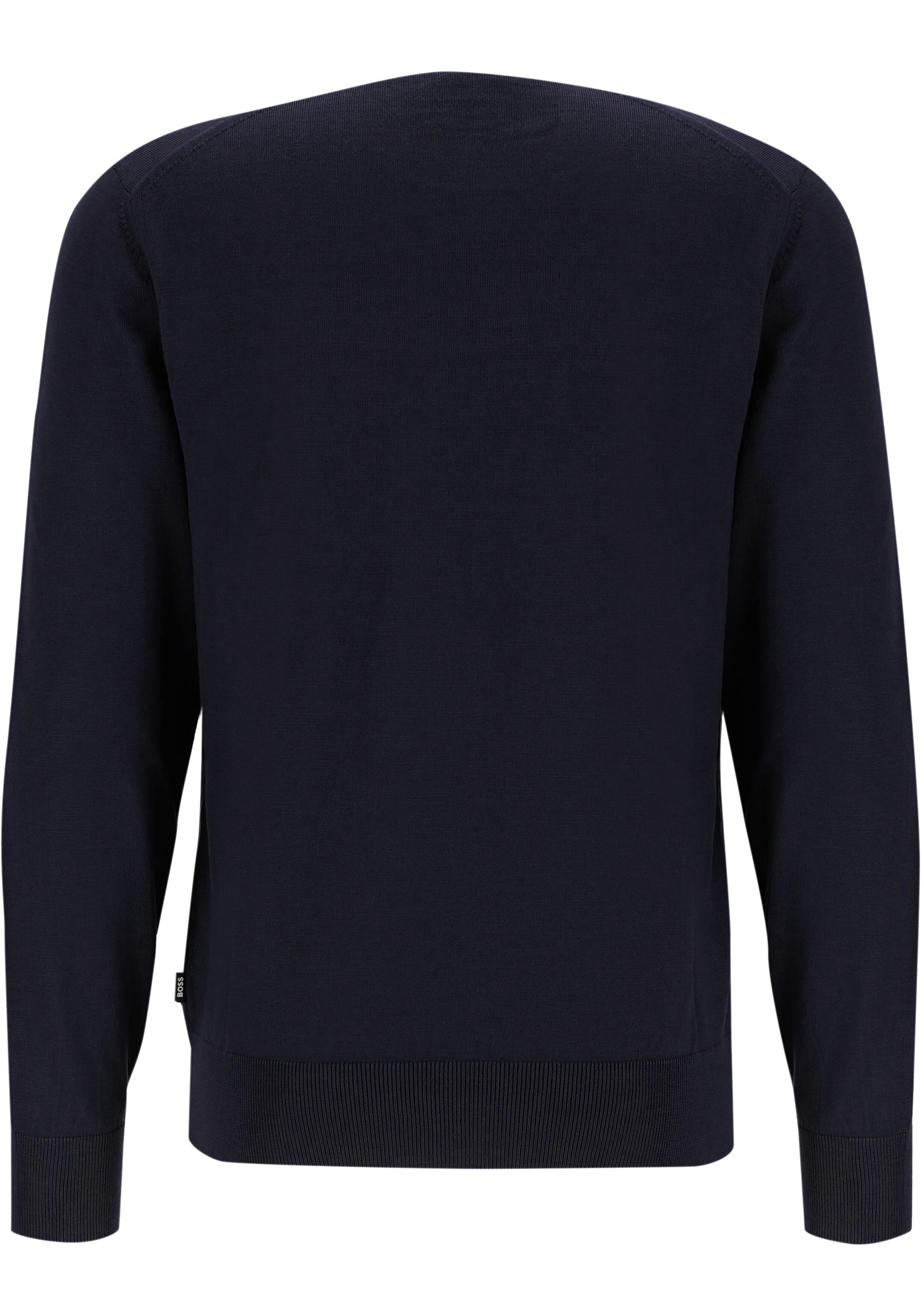 BOSS Leno slim fit trui wol, heren pullover middeldik O-hals, donkerblauw