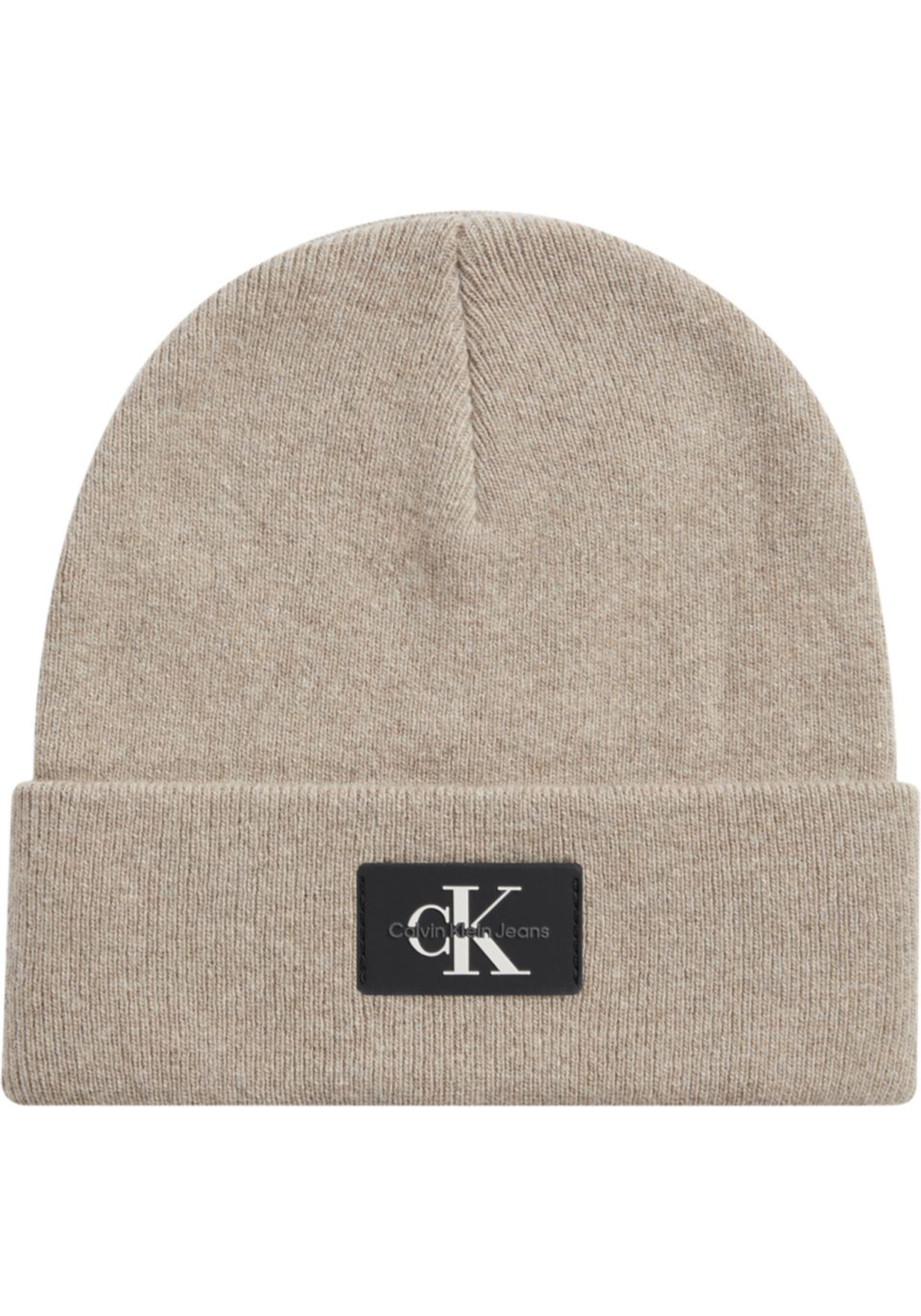 Calvin Klein muts, monologo patch non-rib beanie, beige
