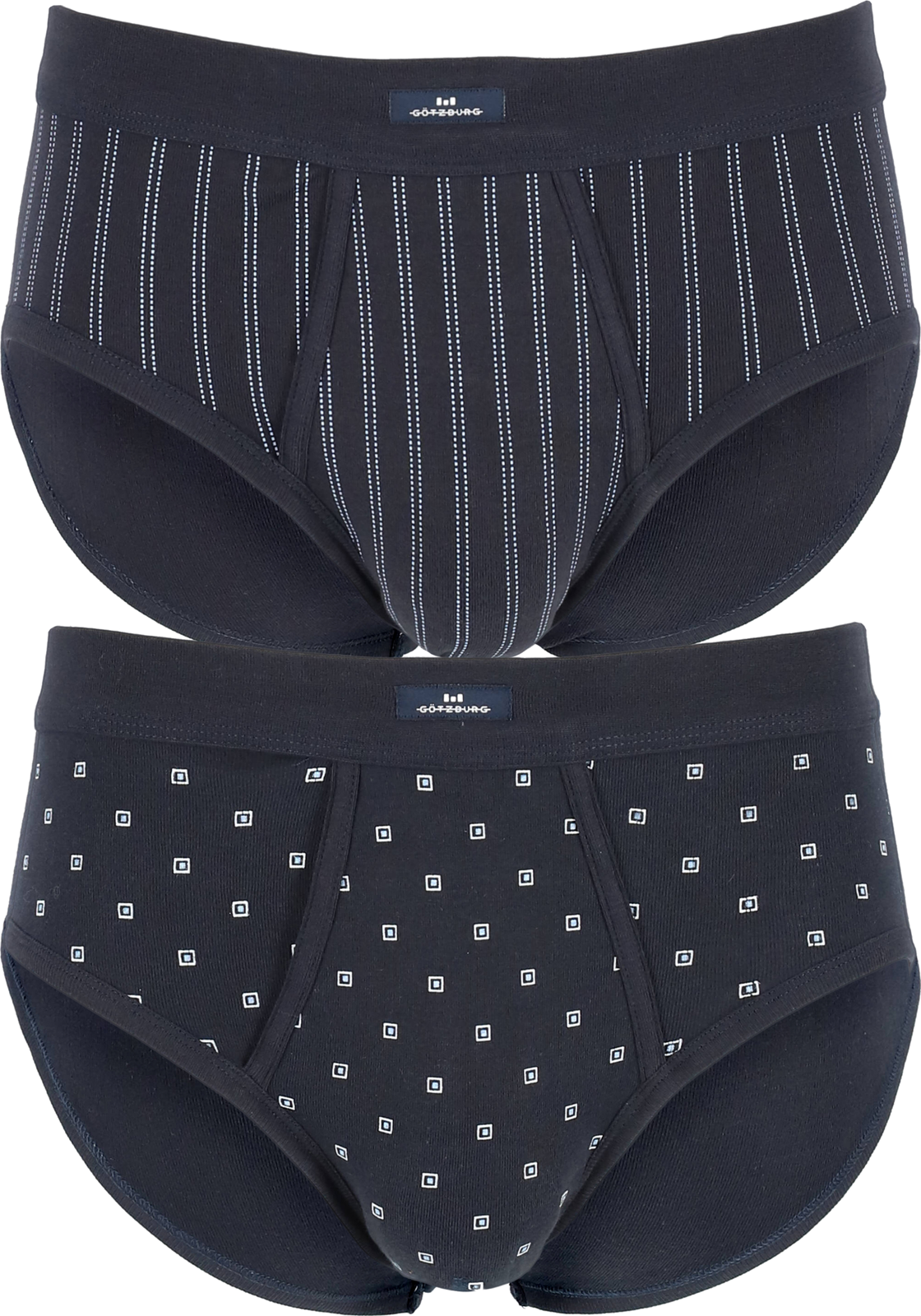 01-4046005172775-gotzburg-GOTZBURG_746515371_SL_2P_blauw_2foto_HR Gotzburg heren slips (2-pack), heren slips in Feinripp met gulp, donkerblauw dessin