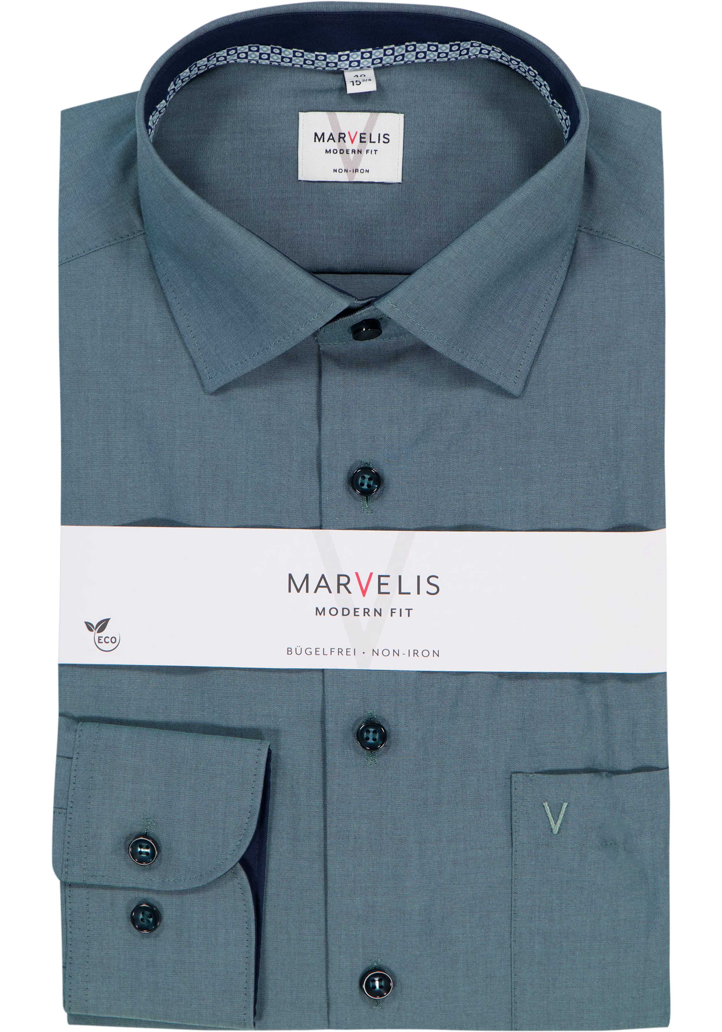 MARVELIS modern fit overhemd, popeline, olijfgroen