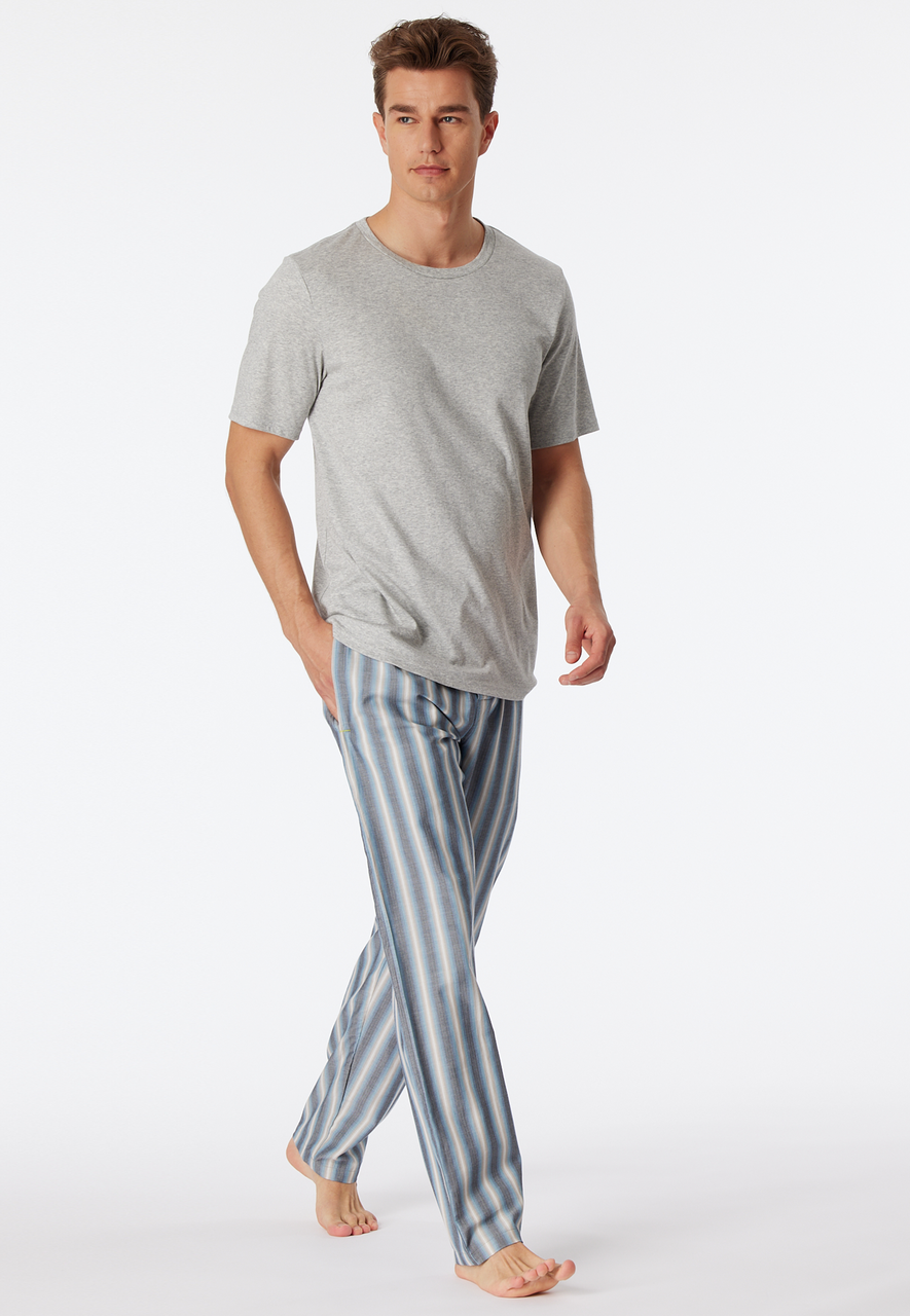 SCHIESSER Mix+Relax loungebroek lang, heren loungebroek lang geweven biokatoenen strepen blauwgrijs