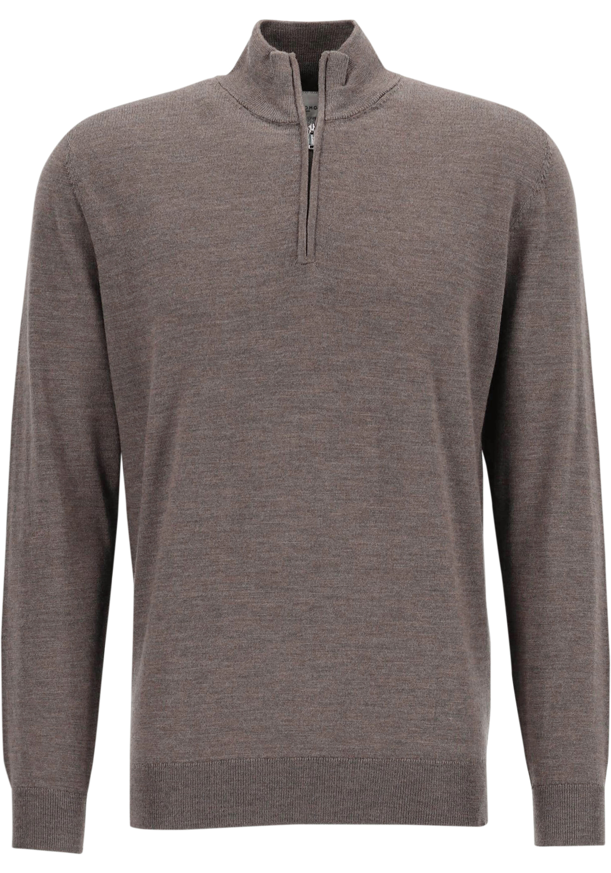 Profuomo heren trui wol, slim fit trui met korte rits, taupe