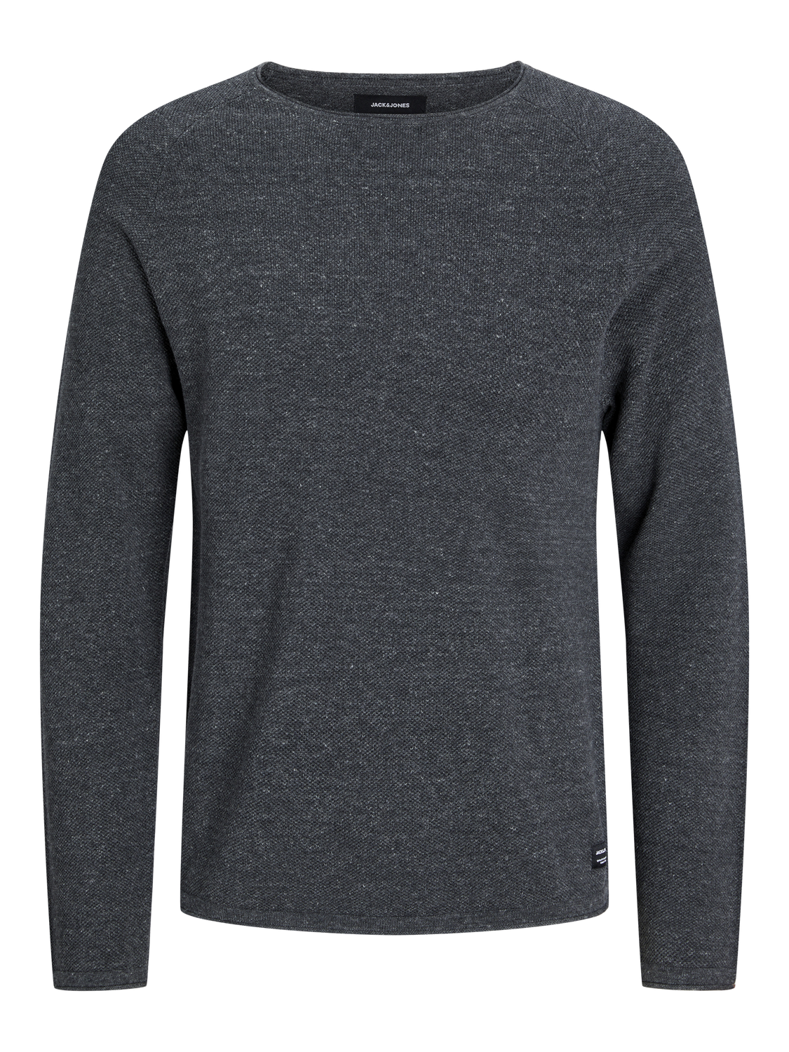 JACK & JONES Hill knit crew neck slim fit, heren pullover katoen met O-hals, donkergrijs melange