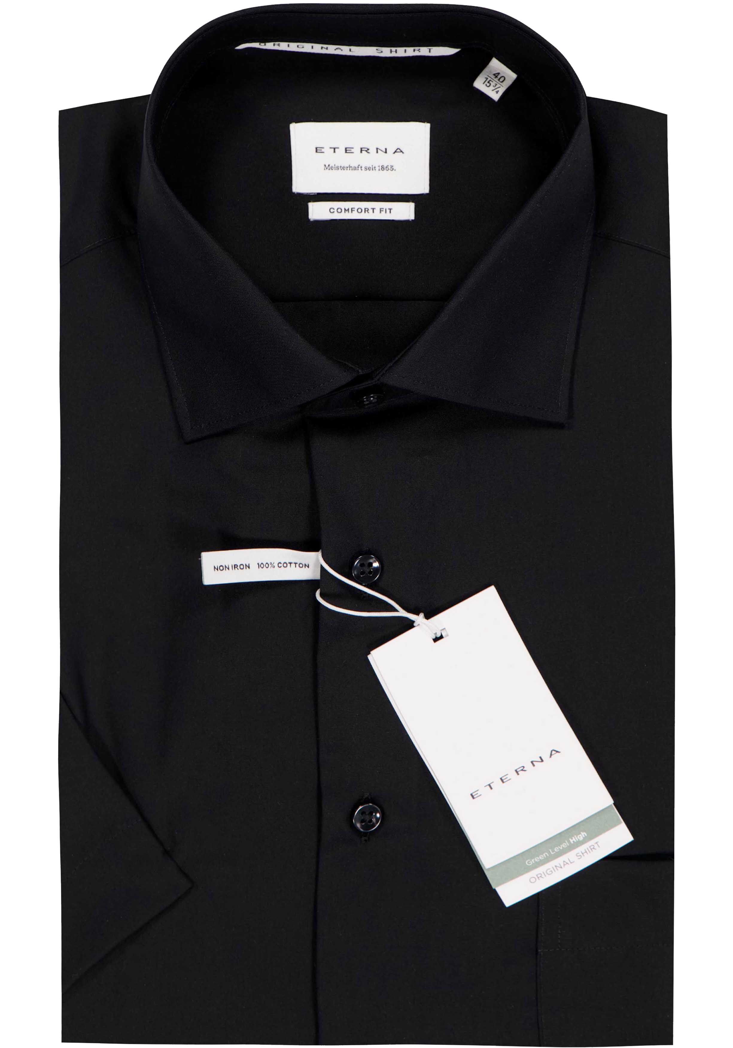 ETERNA comfort fit overhemd korte mouw, popeline, zwart