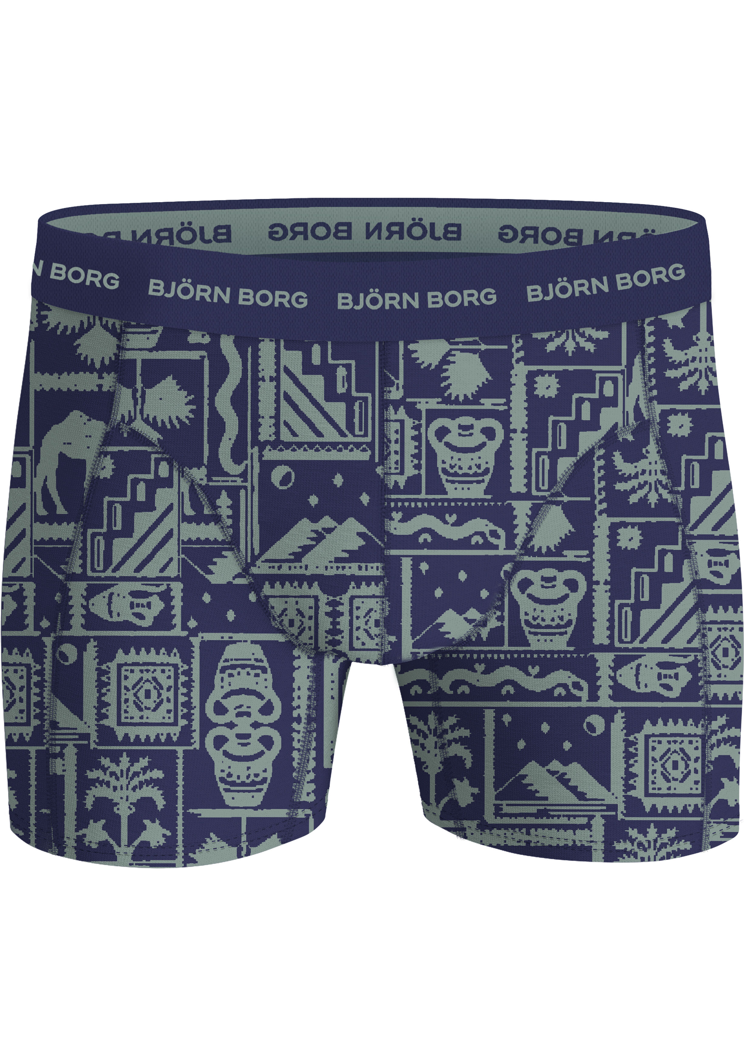 Bjorn Borg Cotton Stretch boxers, heren boxers normale lengte (3-pack), grijs, print, donkerblauw