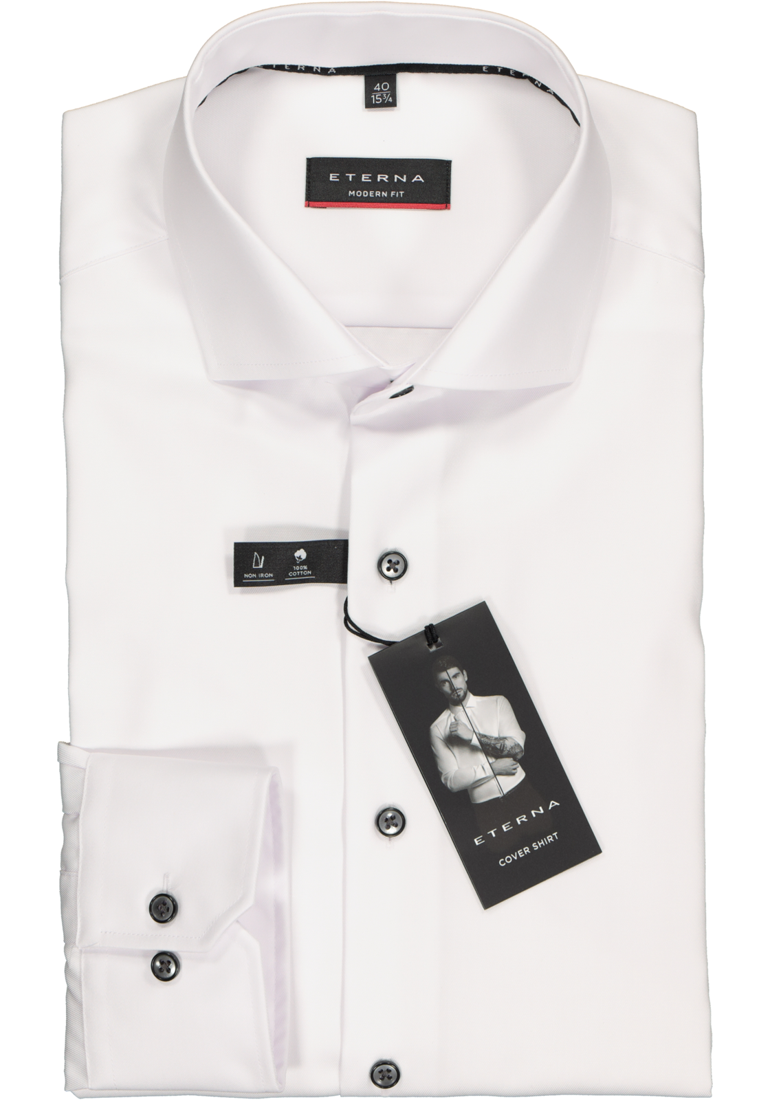 2-4062403227916_eterna-overhemd_HR ETERNA modern fit overhemd, niet doorschijnend twill heren overhemd, wit (zwart contrast)