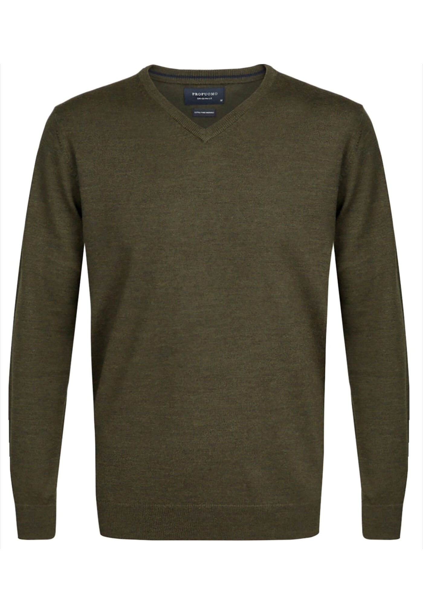 Profuomo slim fit trui wol, heren pullover V-hals, army groen