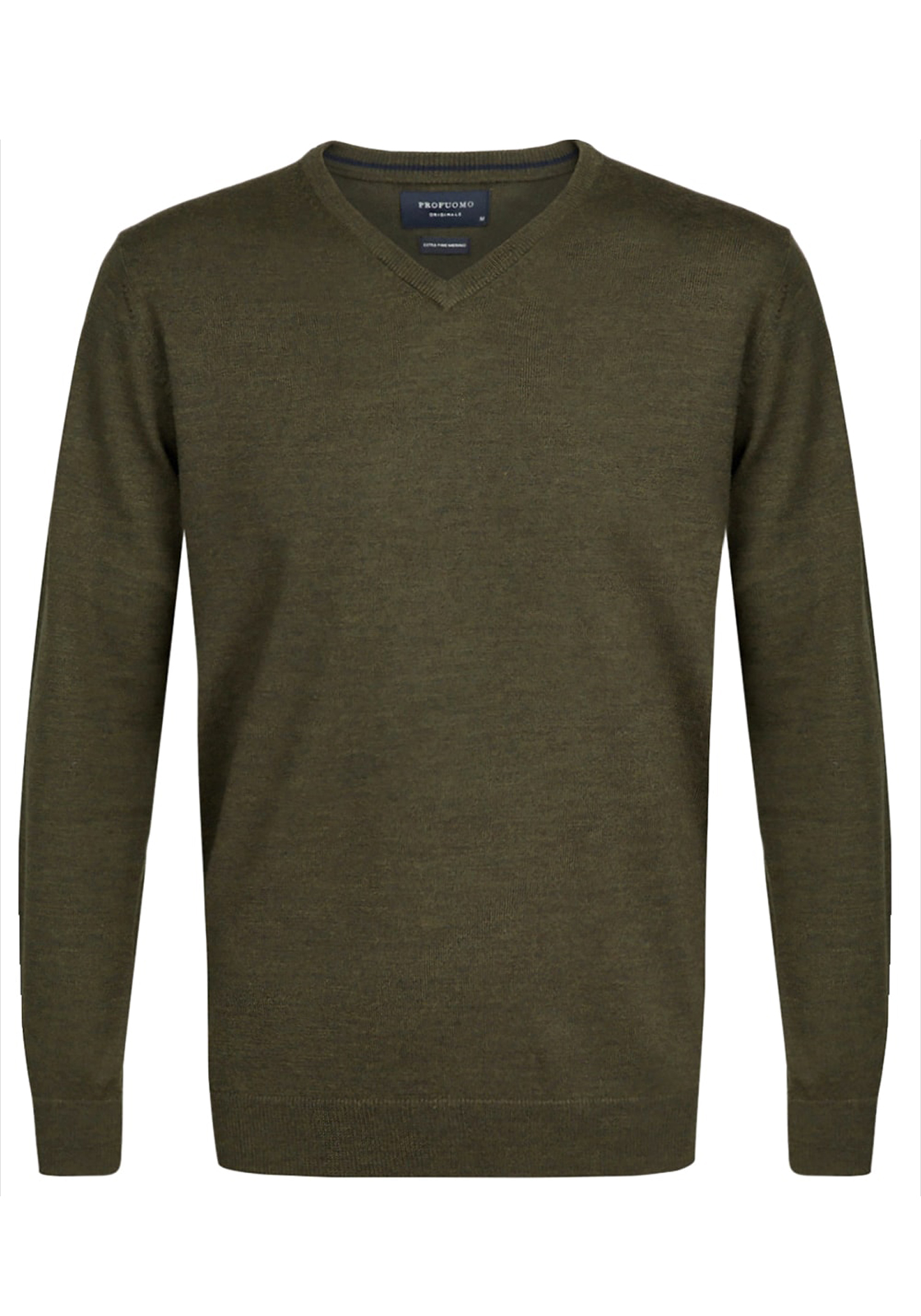 PP0J00209 Profuomo slim fit trui wol, heren pullover V-hals, army groen