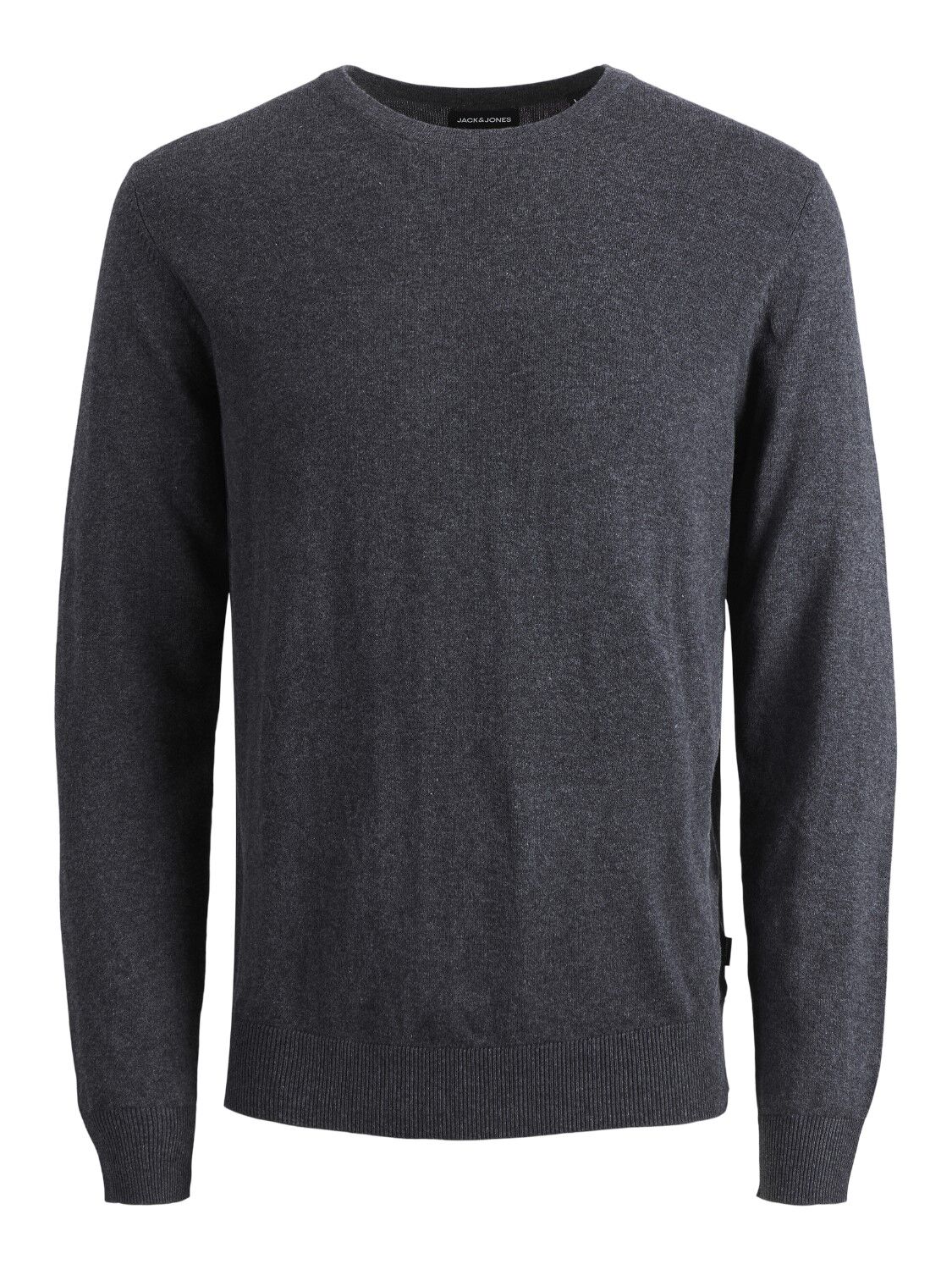 JACK & JONES Emil knit crew neck slim fit, heren pullover viscosemengsel met O-hals, donkergrijs melange