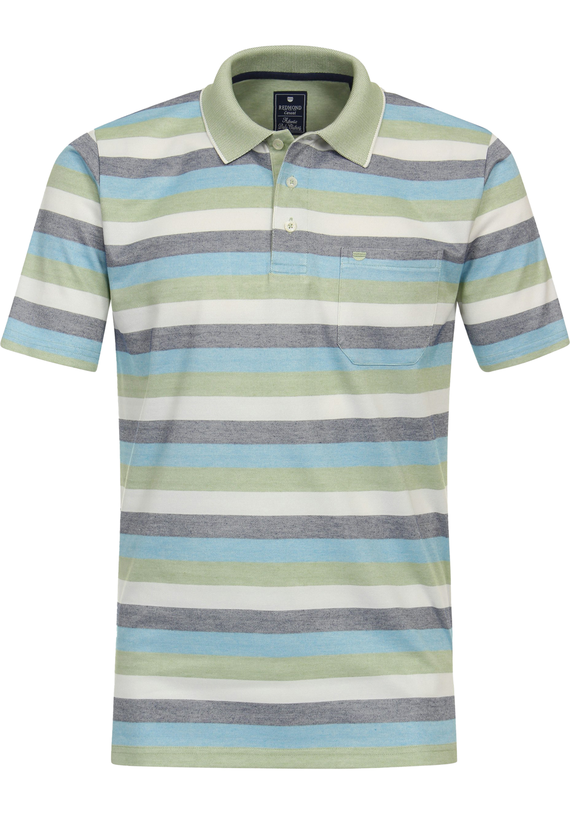 Redmond regular fit heren polo, pique, groen gestreept Redmond regular fit heren polo, pique, groen gestreept