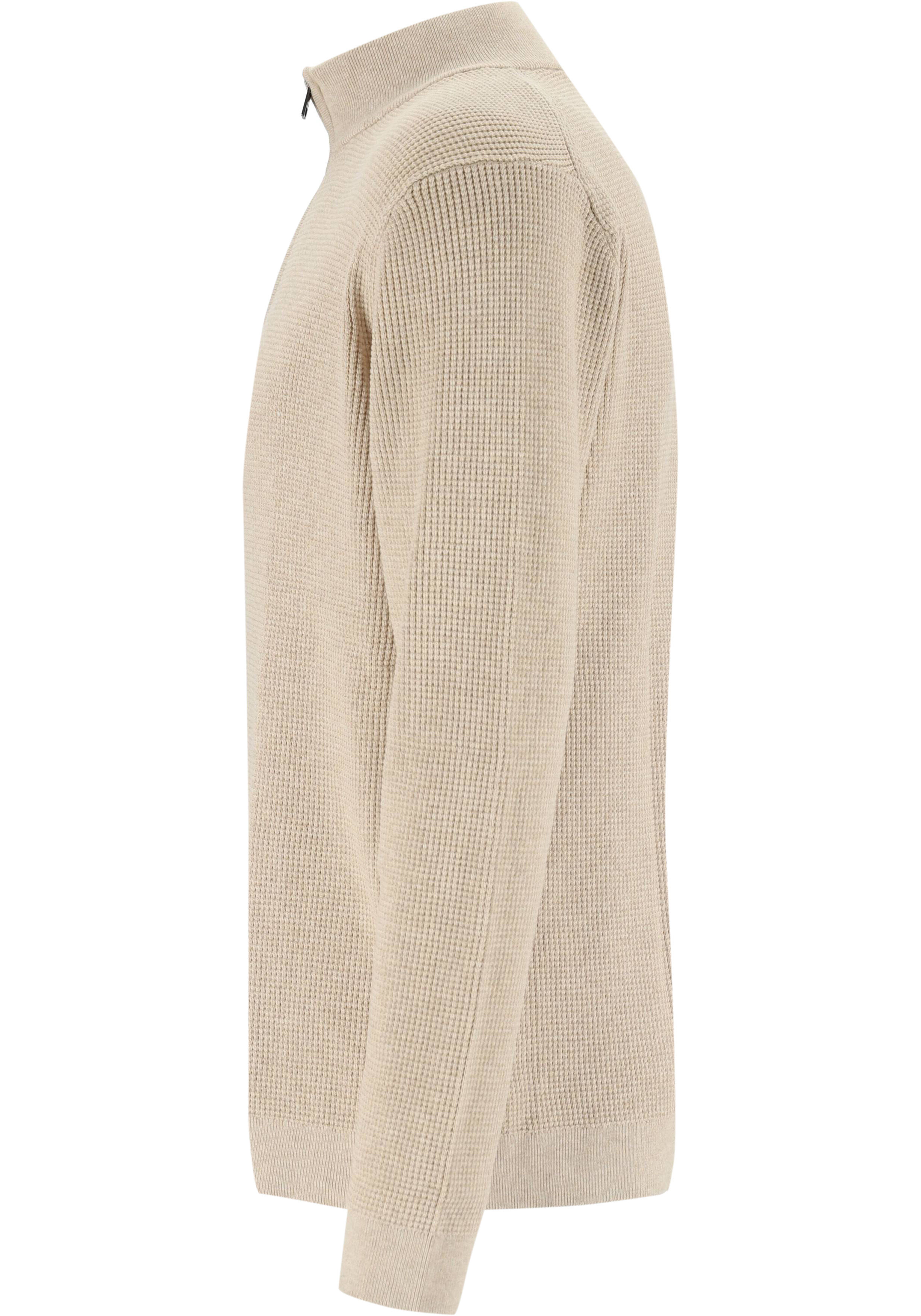 OLYMP Casual modern fit half zip trui katoen, korte rits, beige