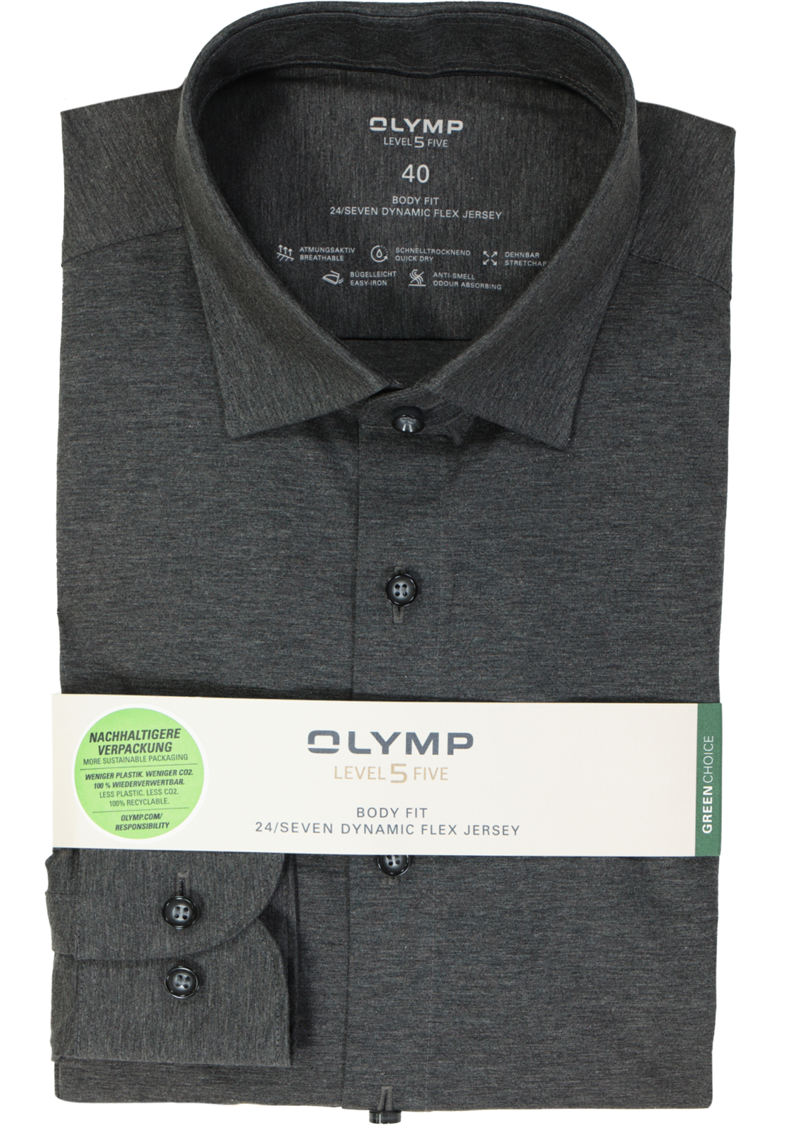 OLYMP Level 5 24/Seven body fit overhemd, antraciet grijs tricot OLYMP Level 5 24/Seven body fit overhemd, antraciet grijs tricot