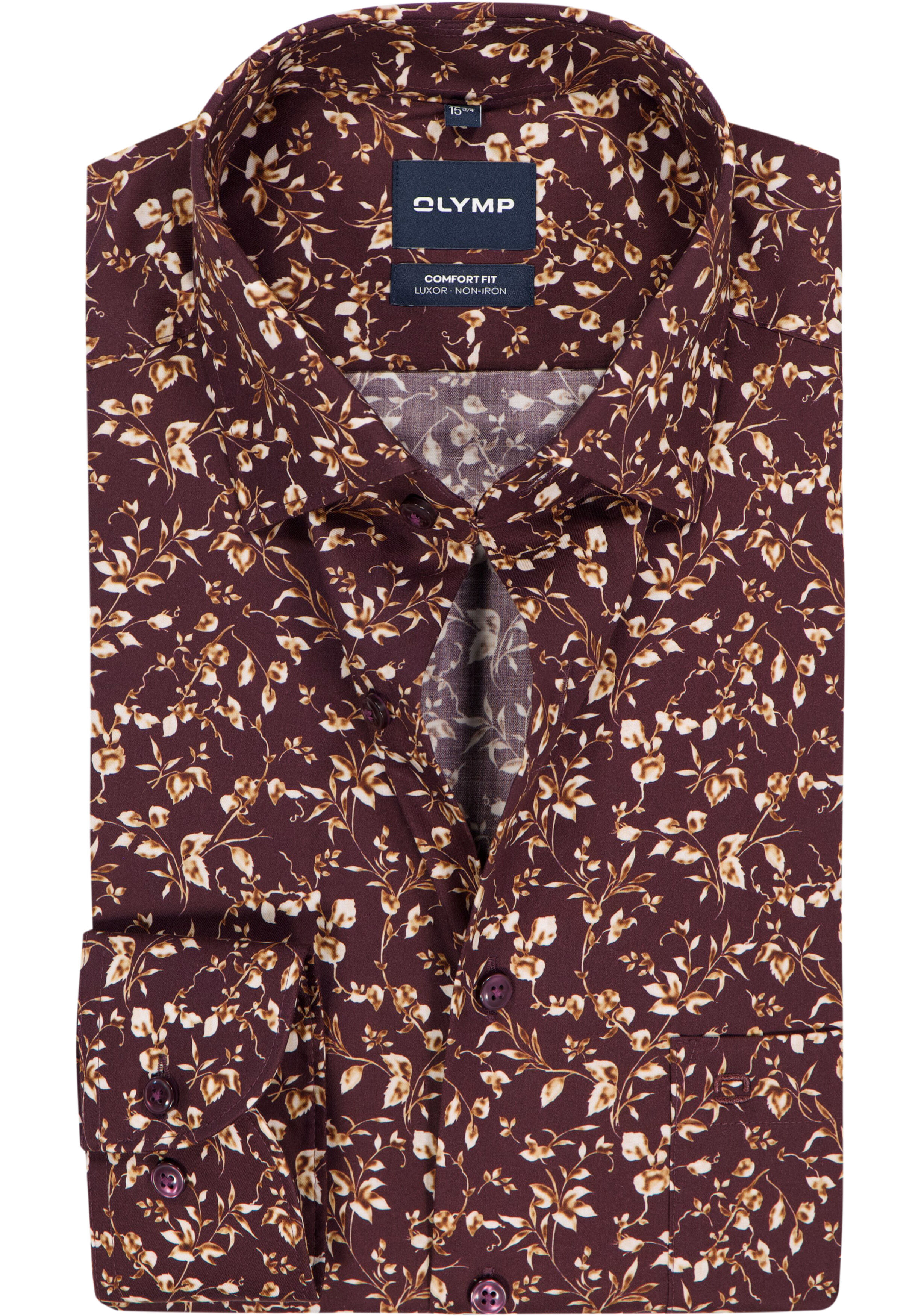 OLYMP Luxor comfort fit overhemd, dobby, bordeaux rood dessin