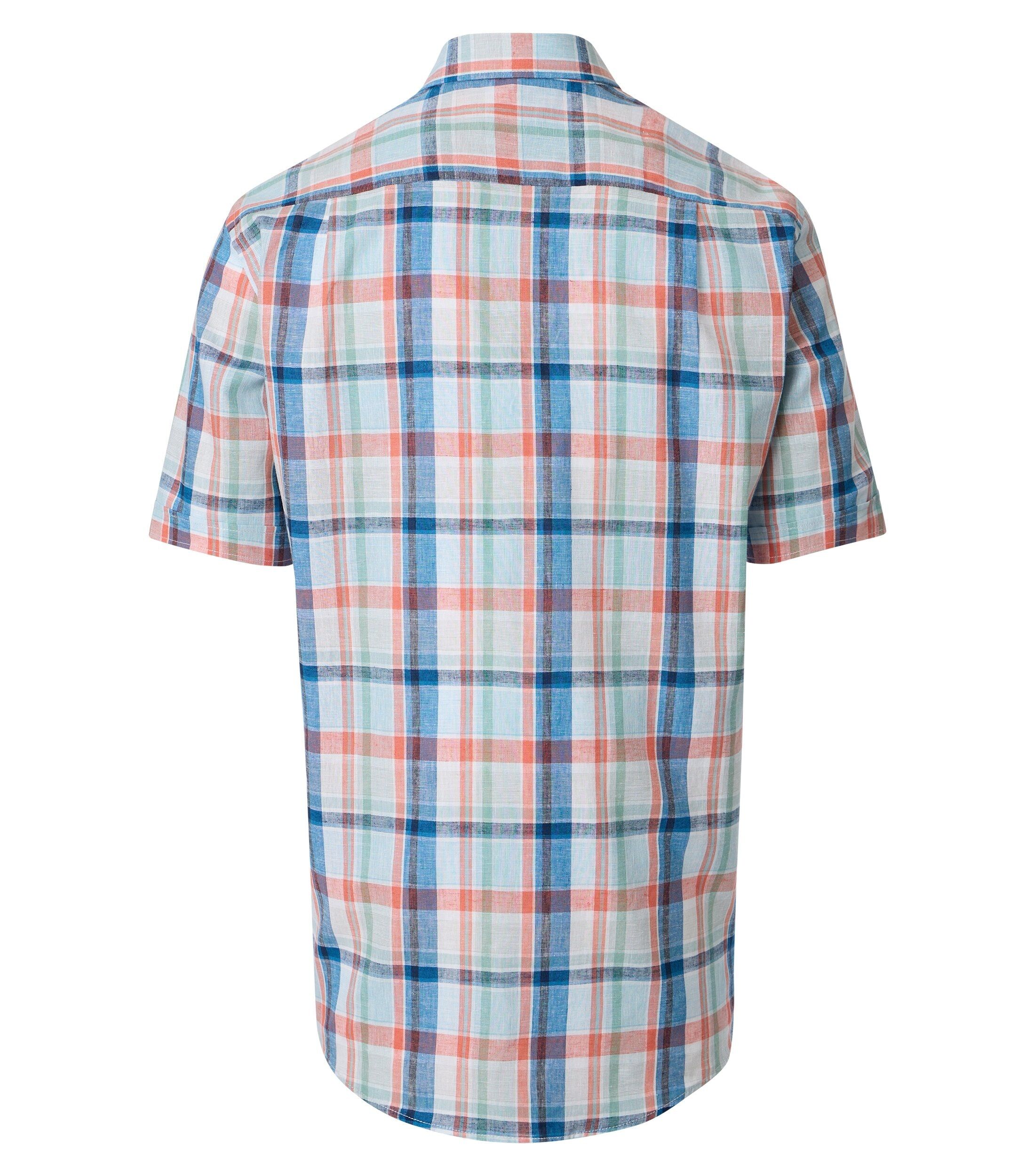 CASA MODA Sport casual fit overhemd, korte mouw, structuur, wit, lichtblauw, oranje, groen, blauw geruit