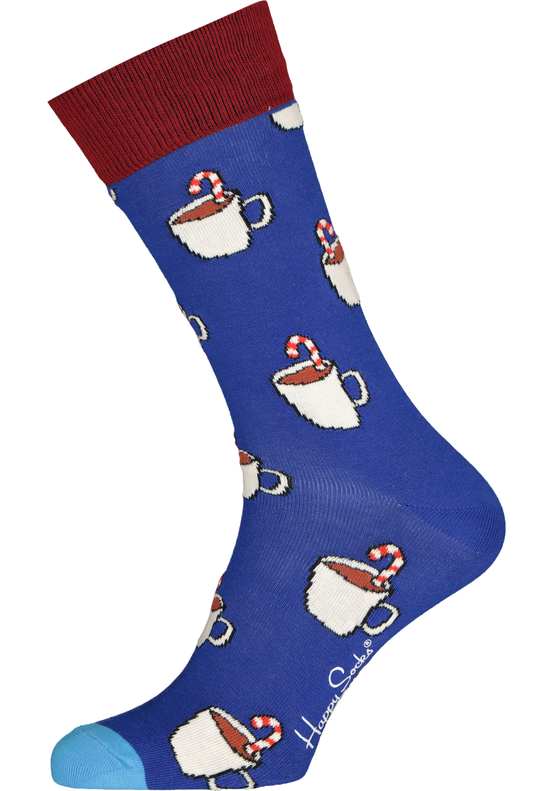 1-7333102550221_happy_socks_HR Happy Socks Candy Cane Cocoa Sock, blauw met warme choco