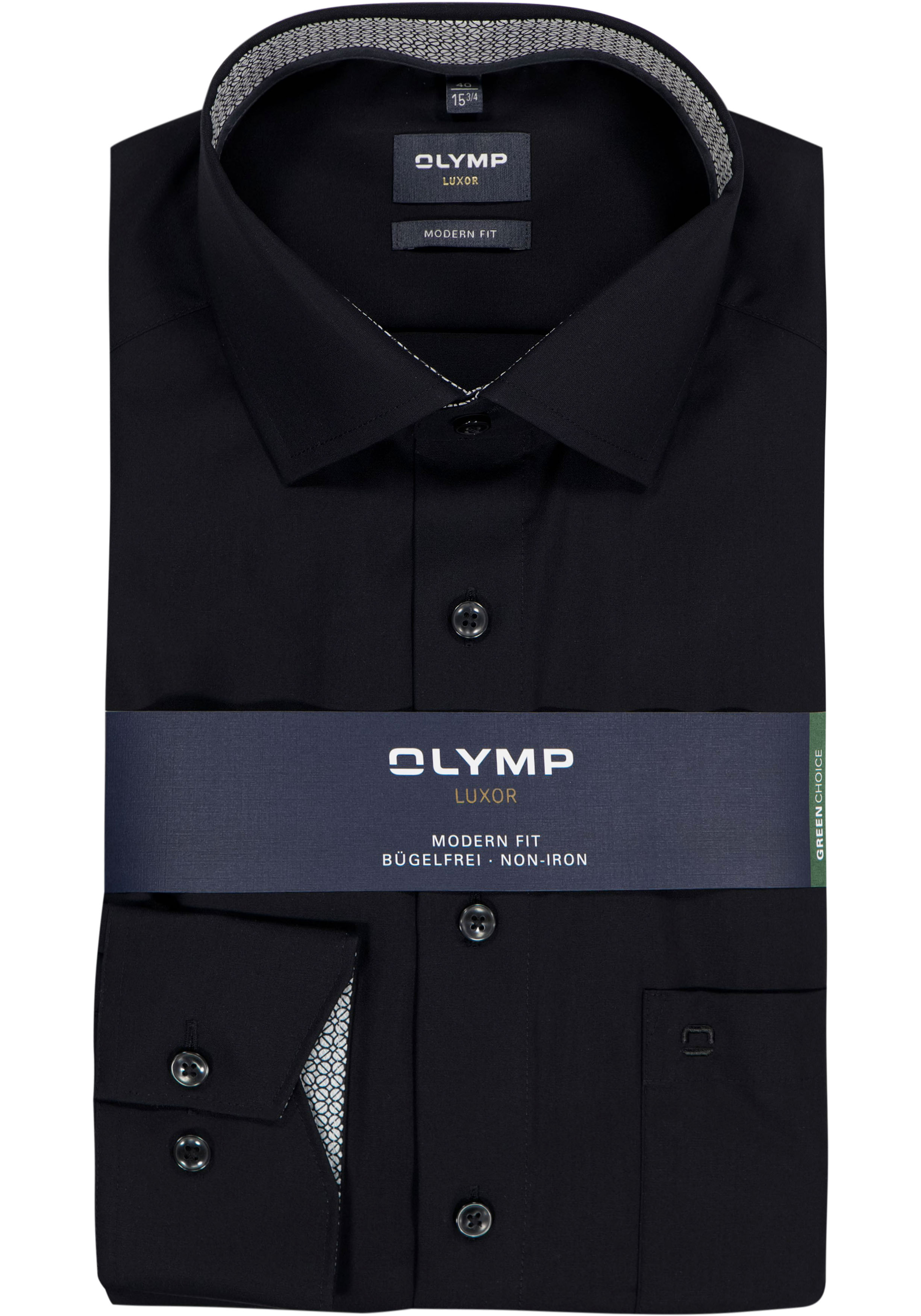 OLYMP Luxor modern fit overhemd, zwart (contrast)