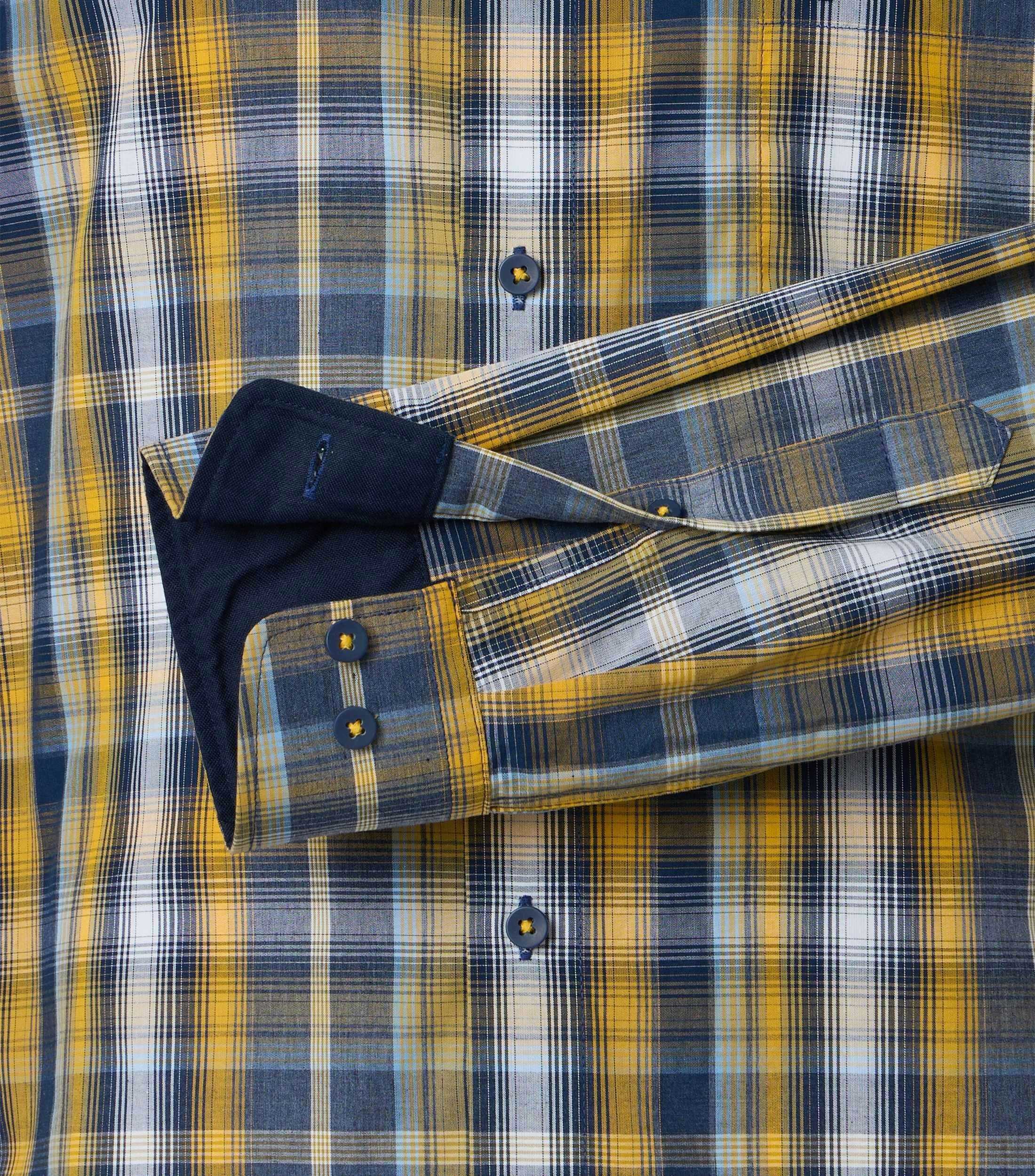 Redmond comfort fit overhemd, structuur, blauw met geel en wit geruit