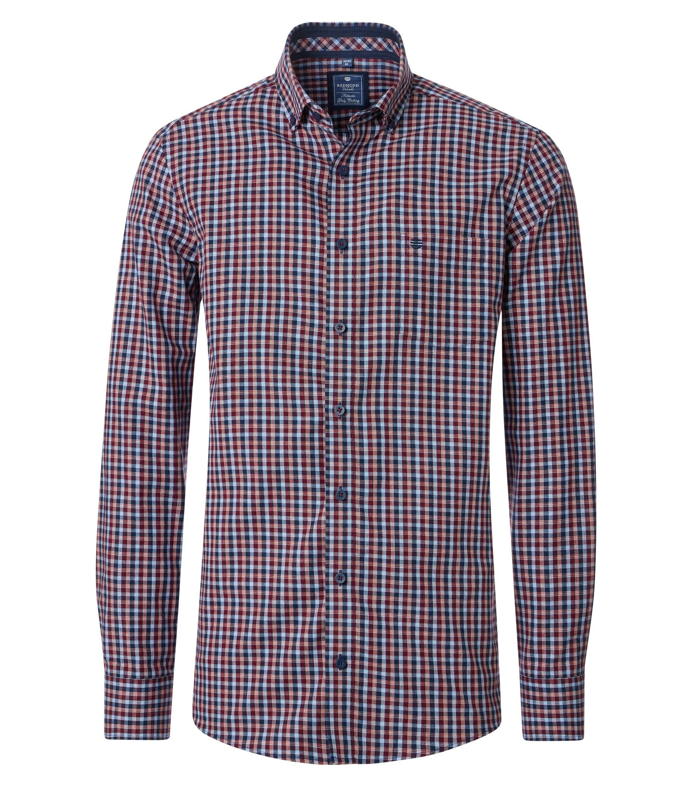 Redmond comfort fit overhemd, twill, rood geruit