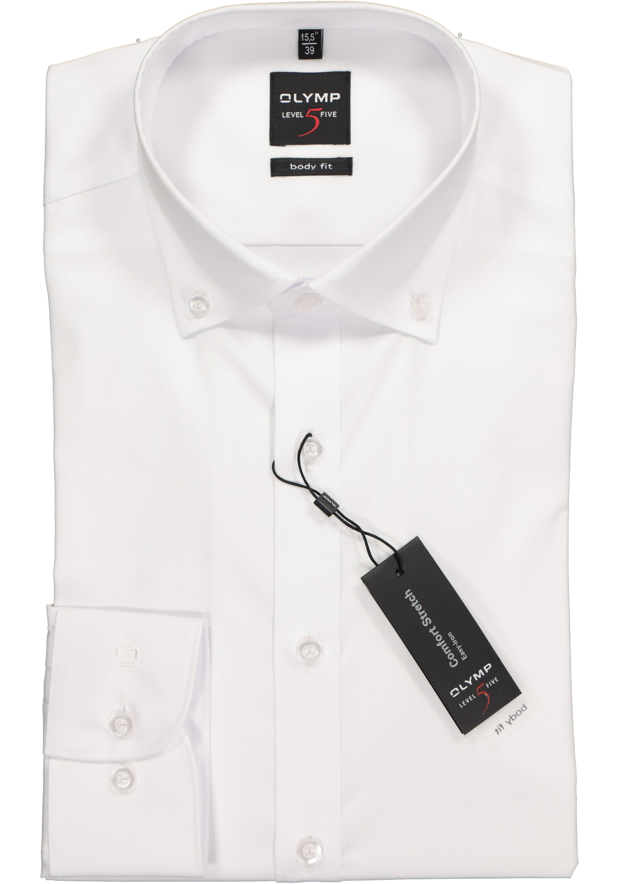 OLYMP Level 5 body fit overhemd, wit met button-down kraag