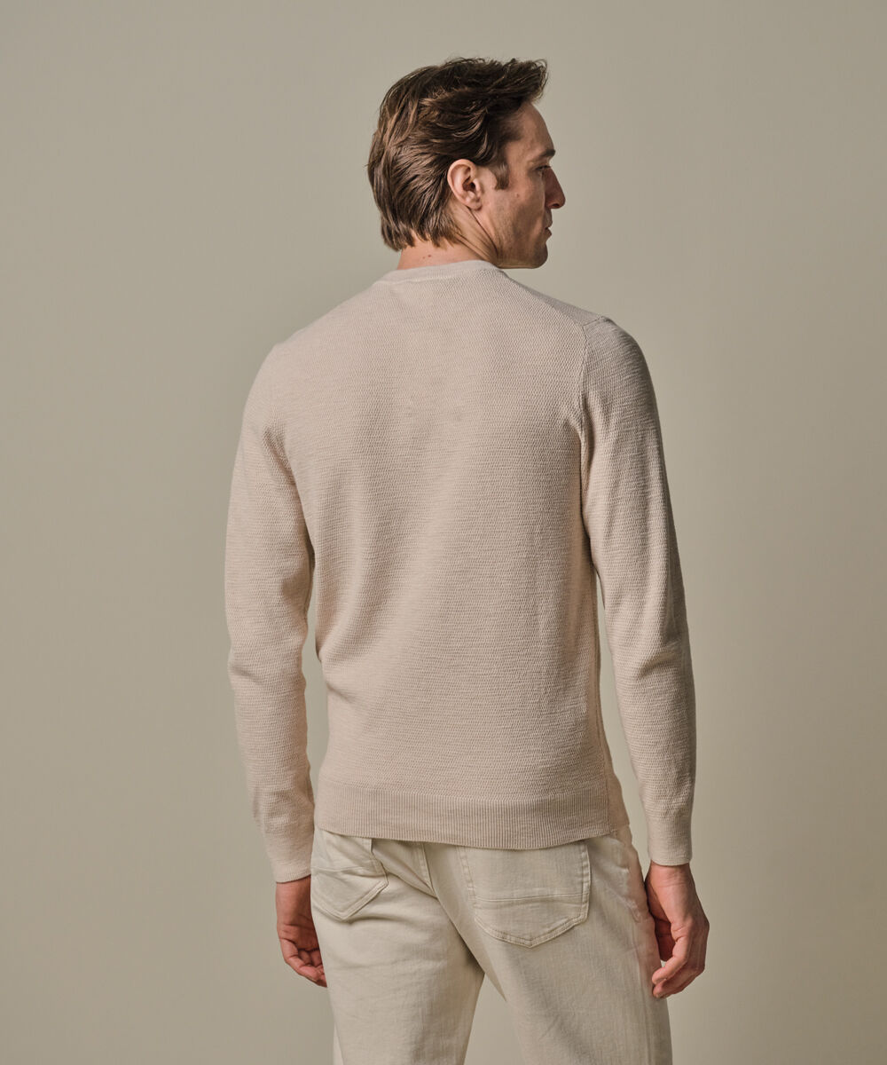 Profuomo heren trui katoen, slim fit trui met O-hals, off white