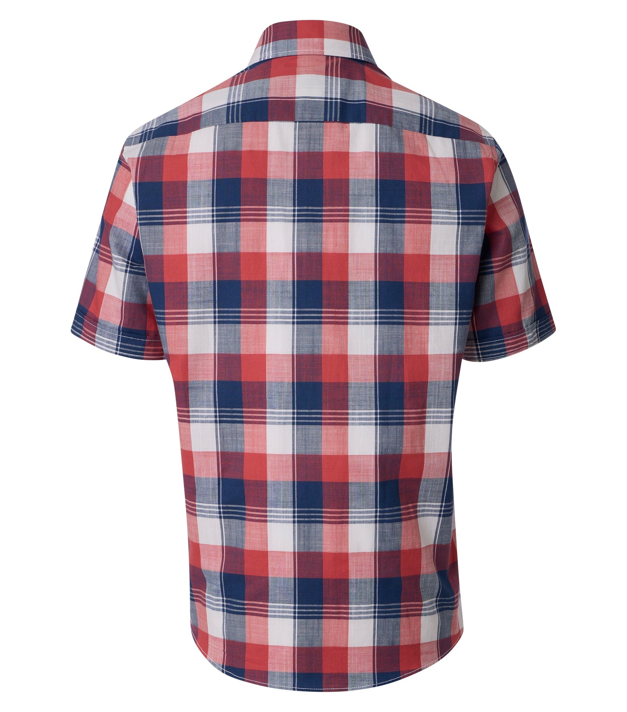 CASA MODA Sport casual fit overhemd, korte mouw, chambray, rood, blauw, wit geruit