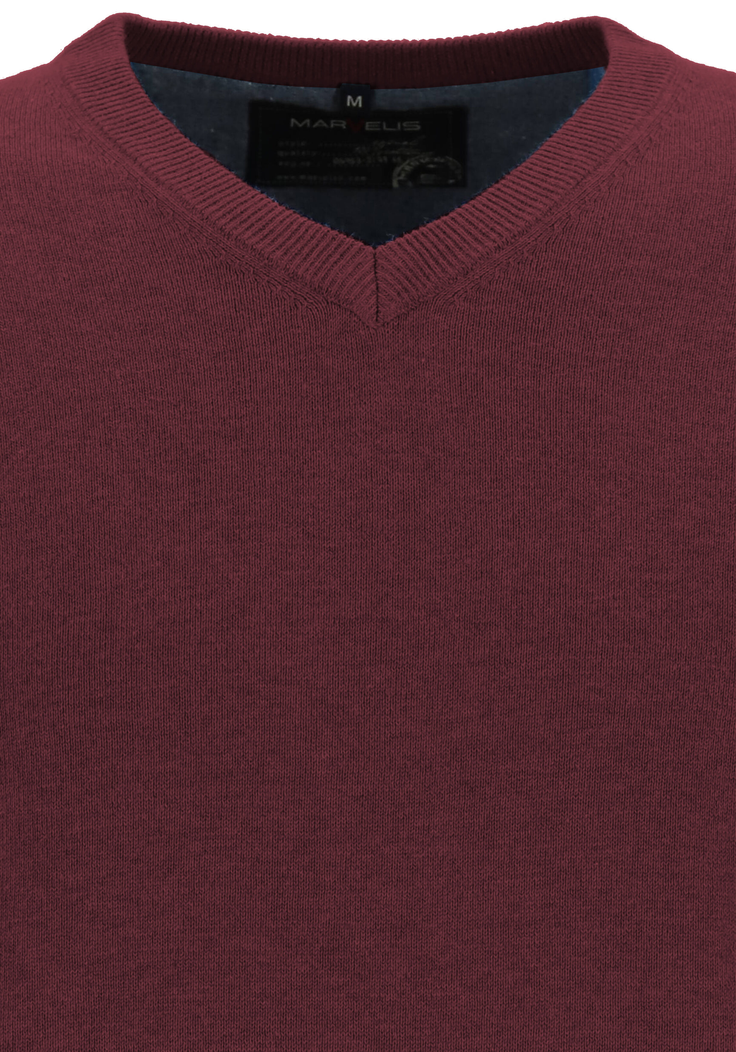 MARVELIS modern fit trui katoen, V-hals, aubergine