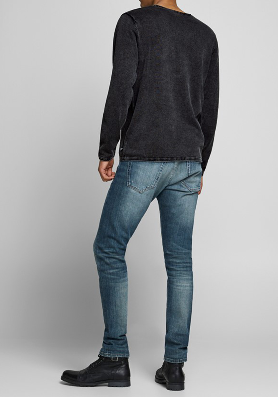 2-5714909533884-jackjones-trui_HR JACK & JONES slim fit trui katoen, O-hals, verwassen zwart