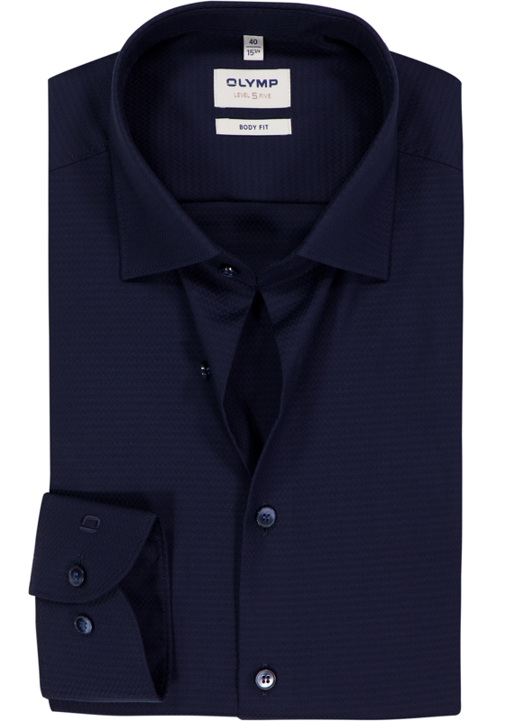 OLYMP Level 5 body fit overhemd, mouwlengte 7, structuur, marine blauw OLYMP Level 5 body fit overhemd, mouwlengte 7, structuur, marine blauw