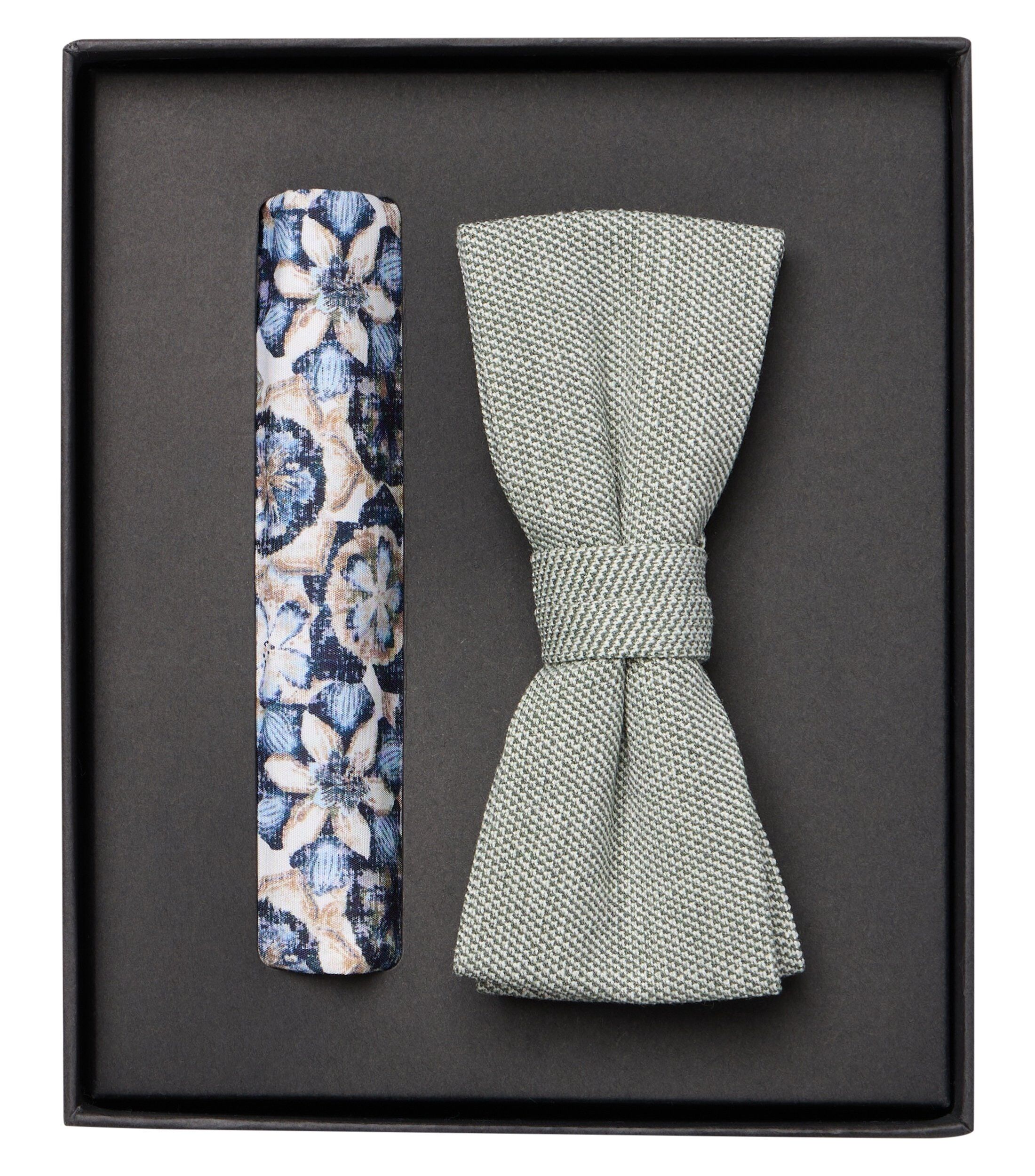 VENTI set met vlinderdas en pochet, groen met blauw en wit dessin