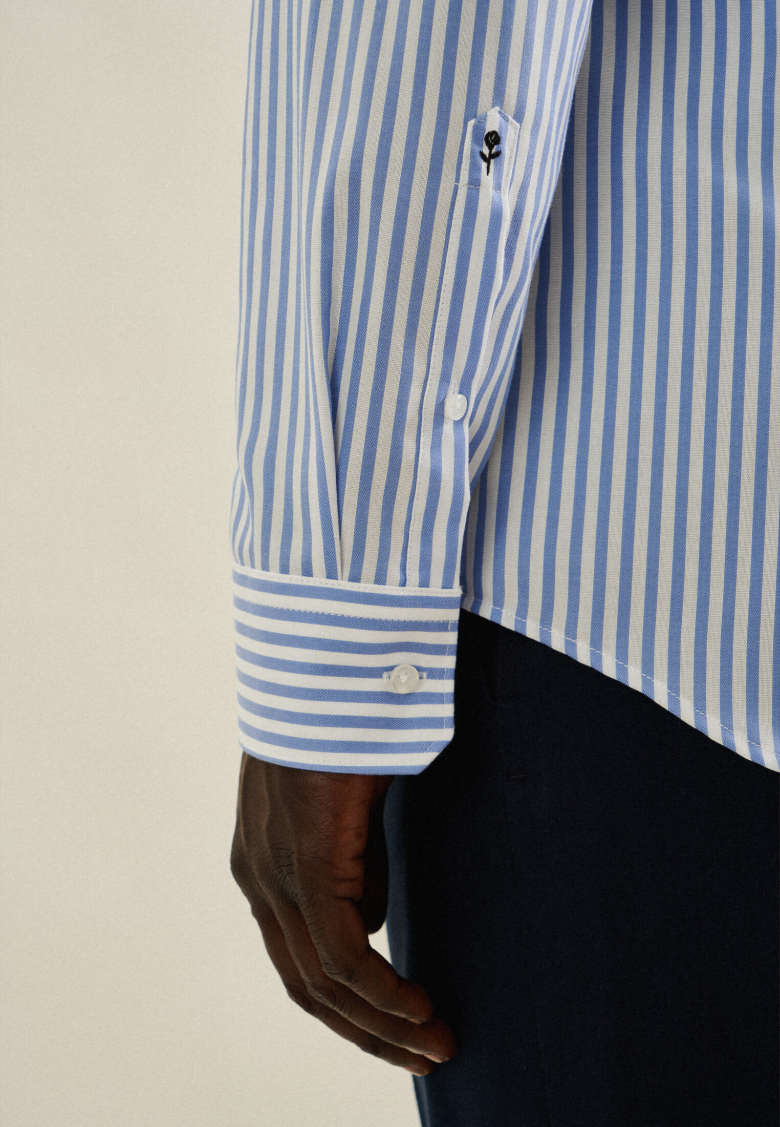 Seidensticker slim fit overhemd, mouwlengte 7, popeline, blauw gestreept