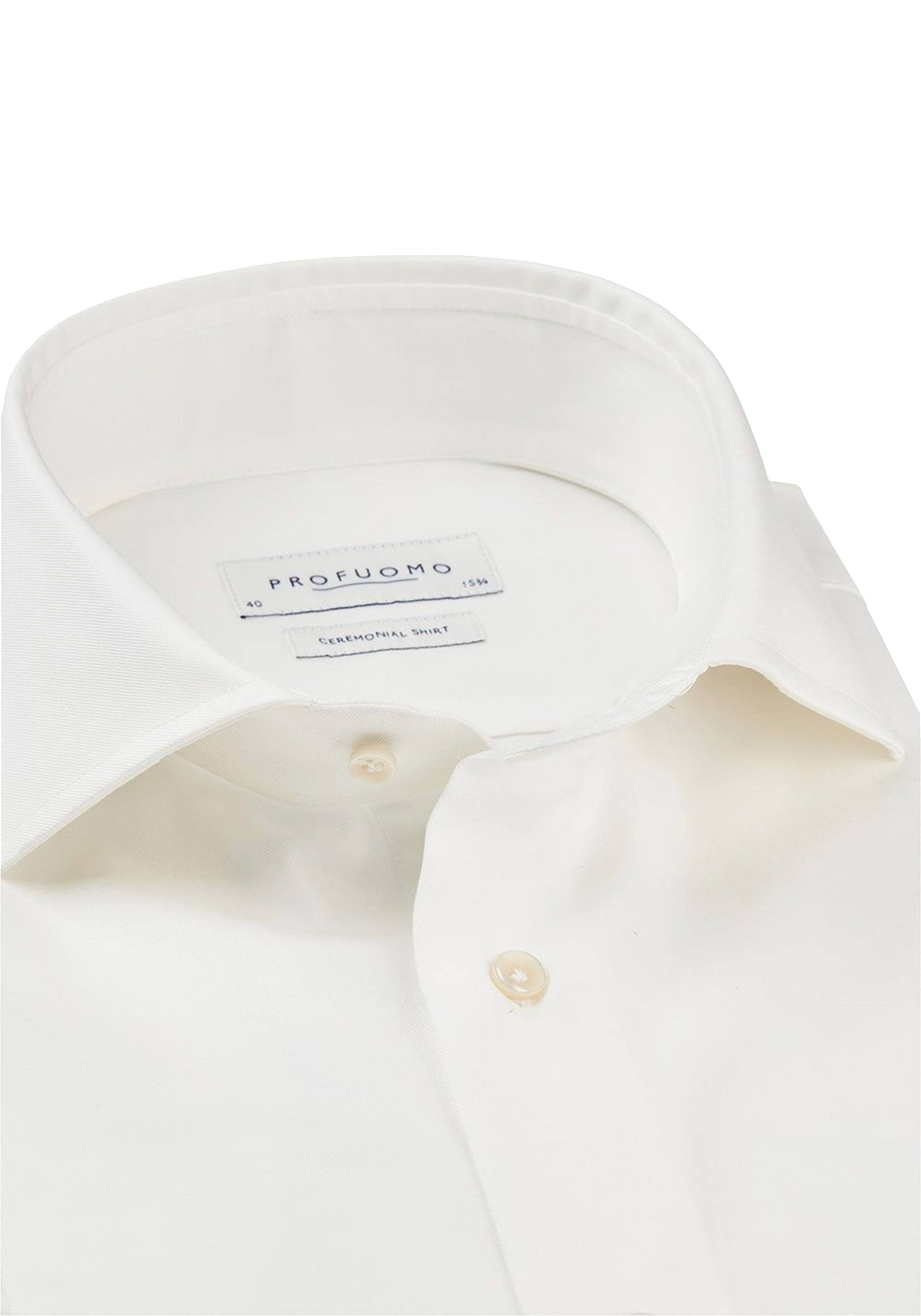 Profuomo slim fit heren overhemd dubbele manchet, twill, offwhite