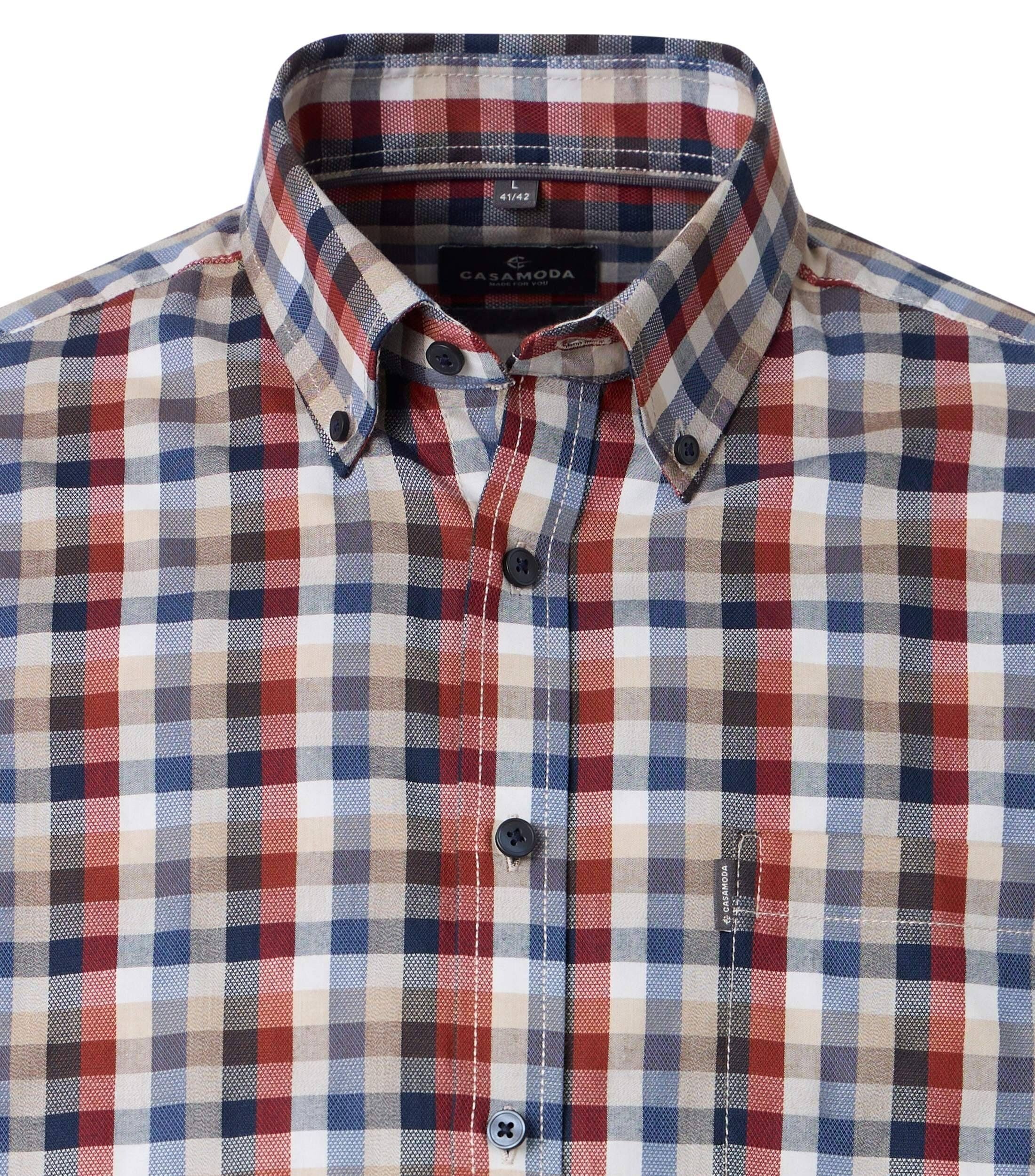 CASA MODA Sport casual fit overhemd, dobby, blauw met wit, blauw en beige geruit