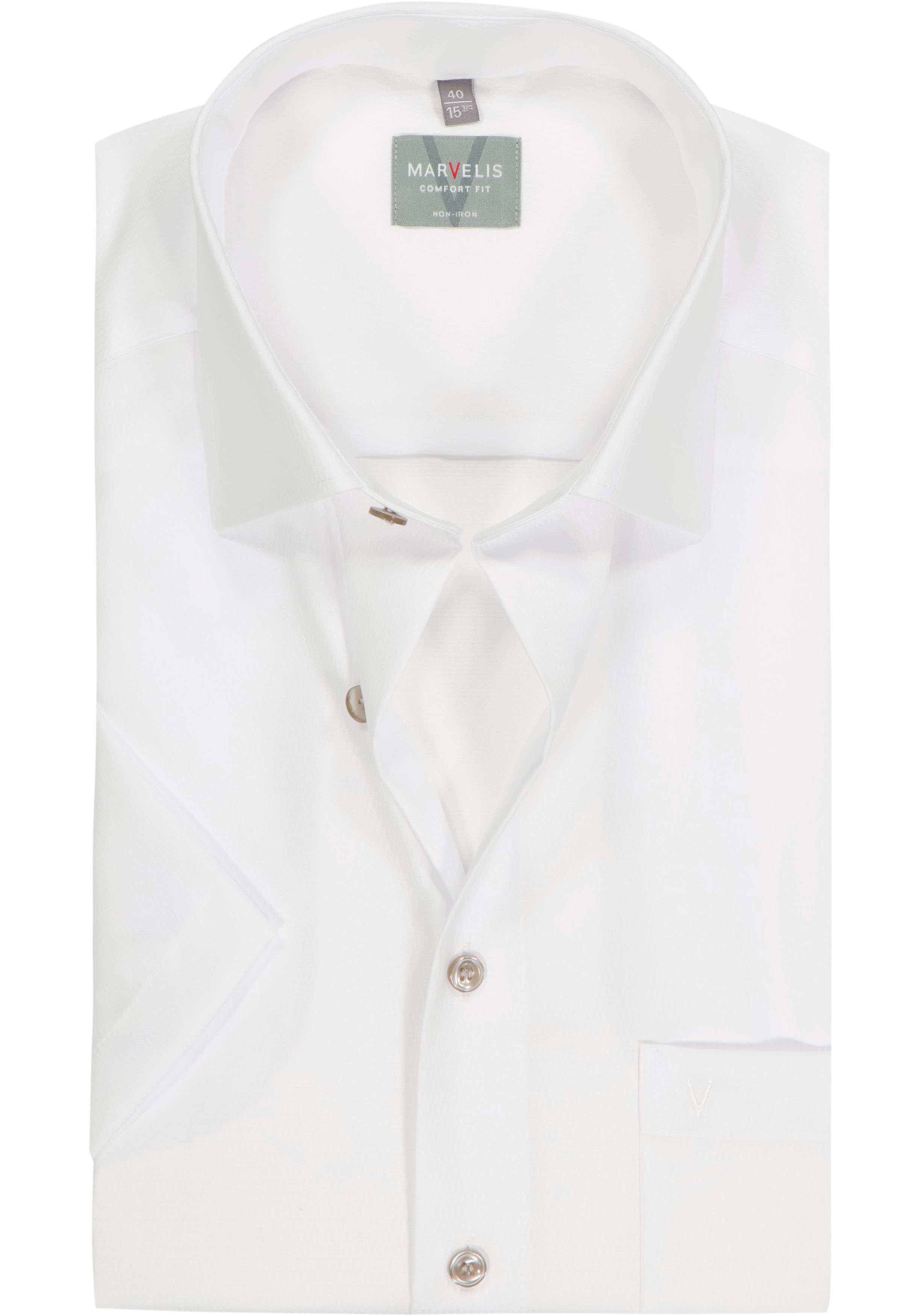 MARVELIS comfort fit overhemd, korte mouw, structuur, wit