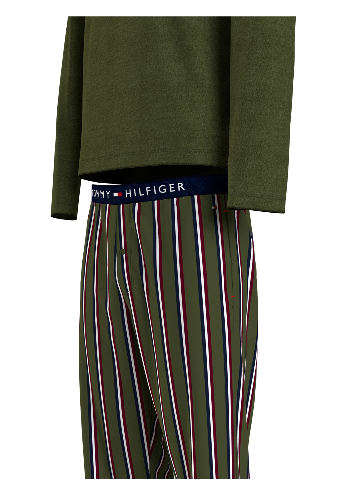 image_6_UM0UM028910T3_D3_C3307wid Tommy Hilfiger heren pyjama O-hals, woven set, olijfgroen met gestreepte broek