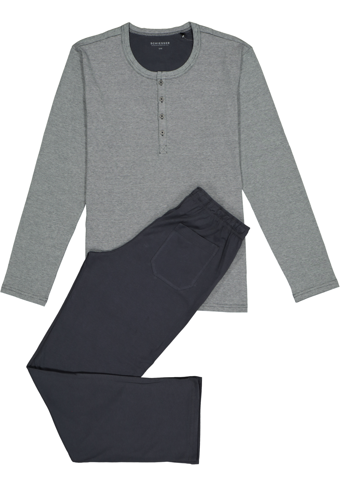 1-4007064784095_schiesser-pyjama_HR SCHIESSER heren pyjama, O-hals met knoopjes, grijs