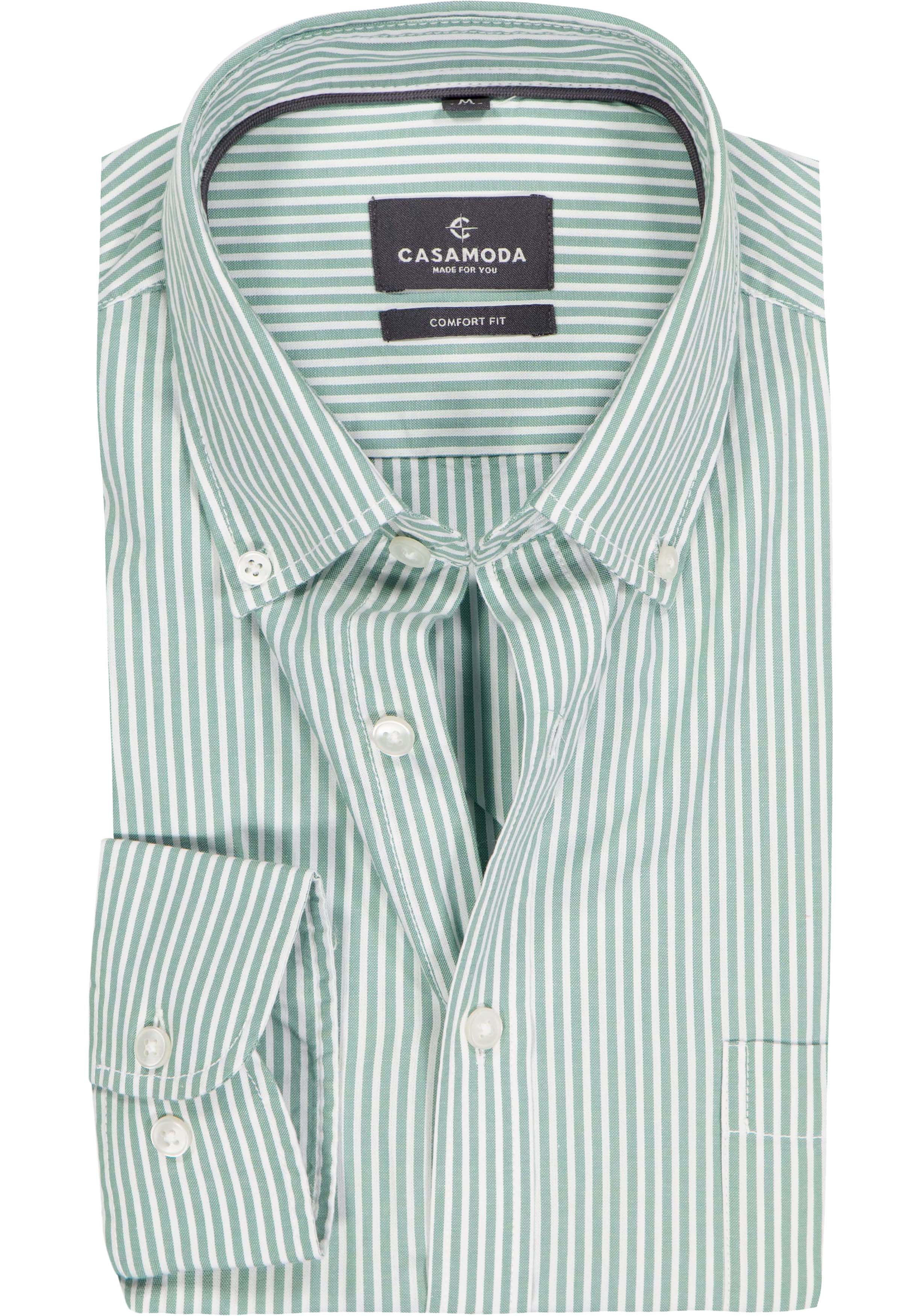 CASAMODA Sport comfort fit overhemd, popeline, groen met wit gestreept