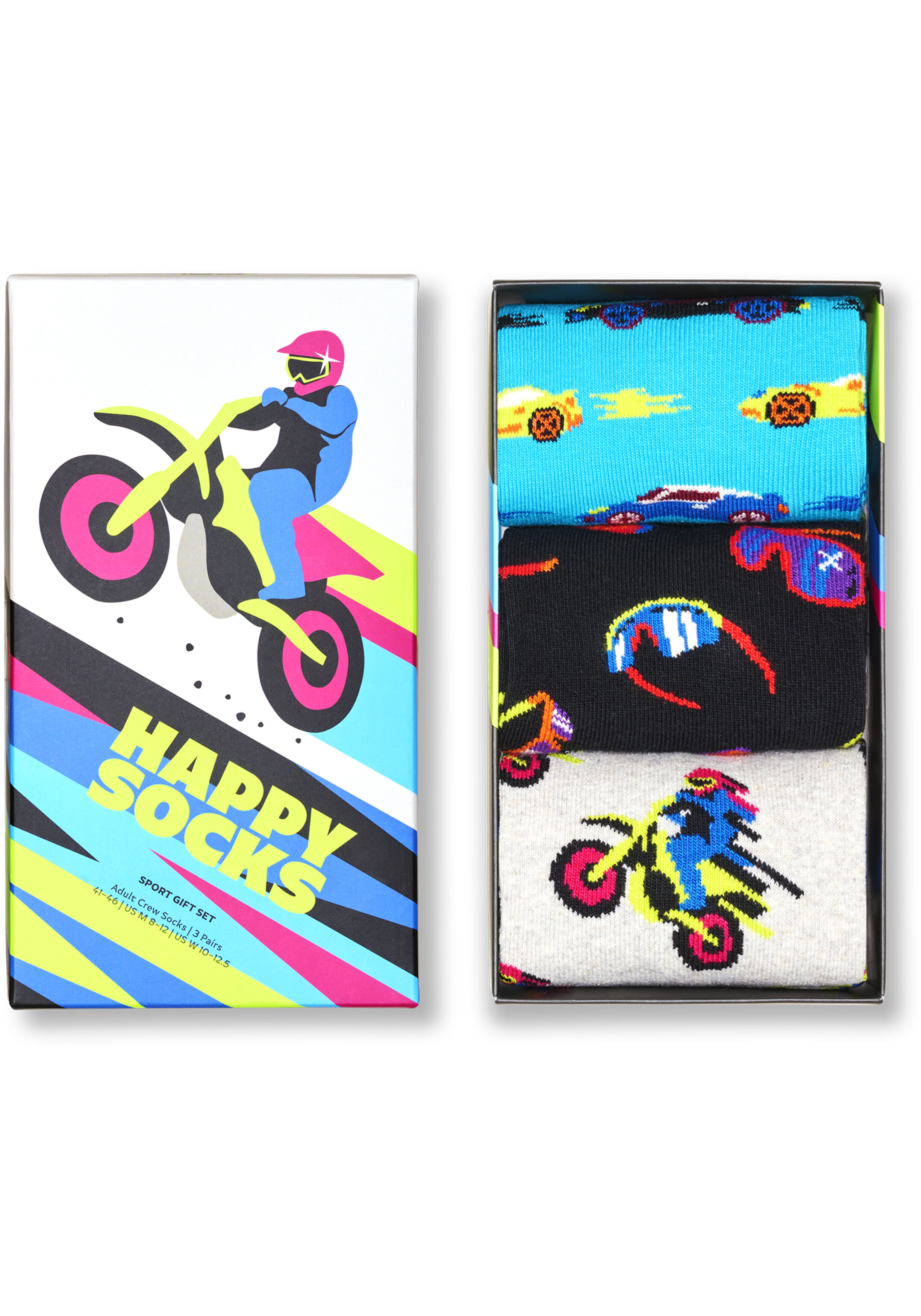 Happy Socks Fast Sports Socks Gift Set (3-pack), unisex sokken in cadeauverpakking, grijs