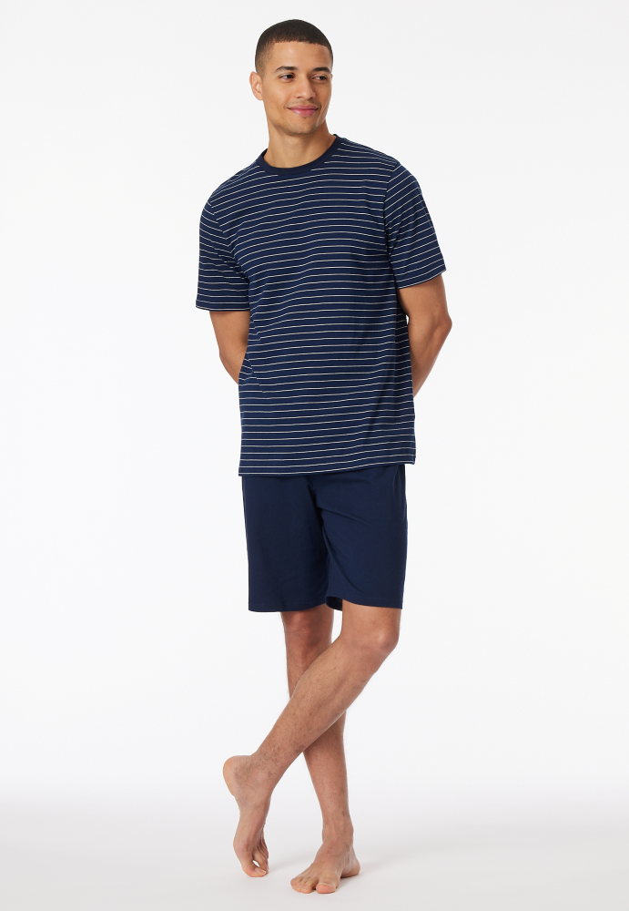 SCHIESSER Cotton Essentials Pyjama kort, heren shortama set, admiraal gestreept