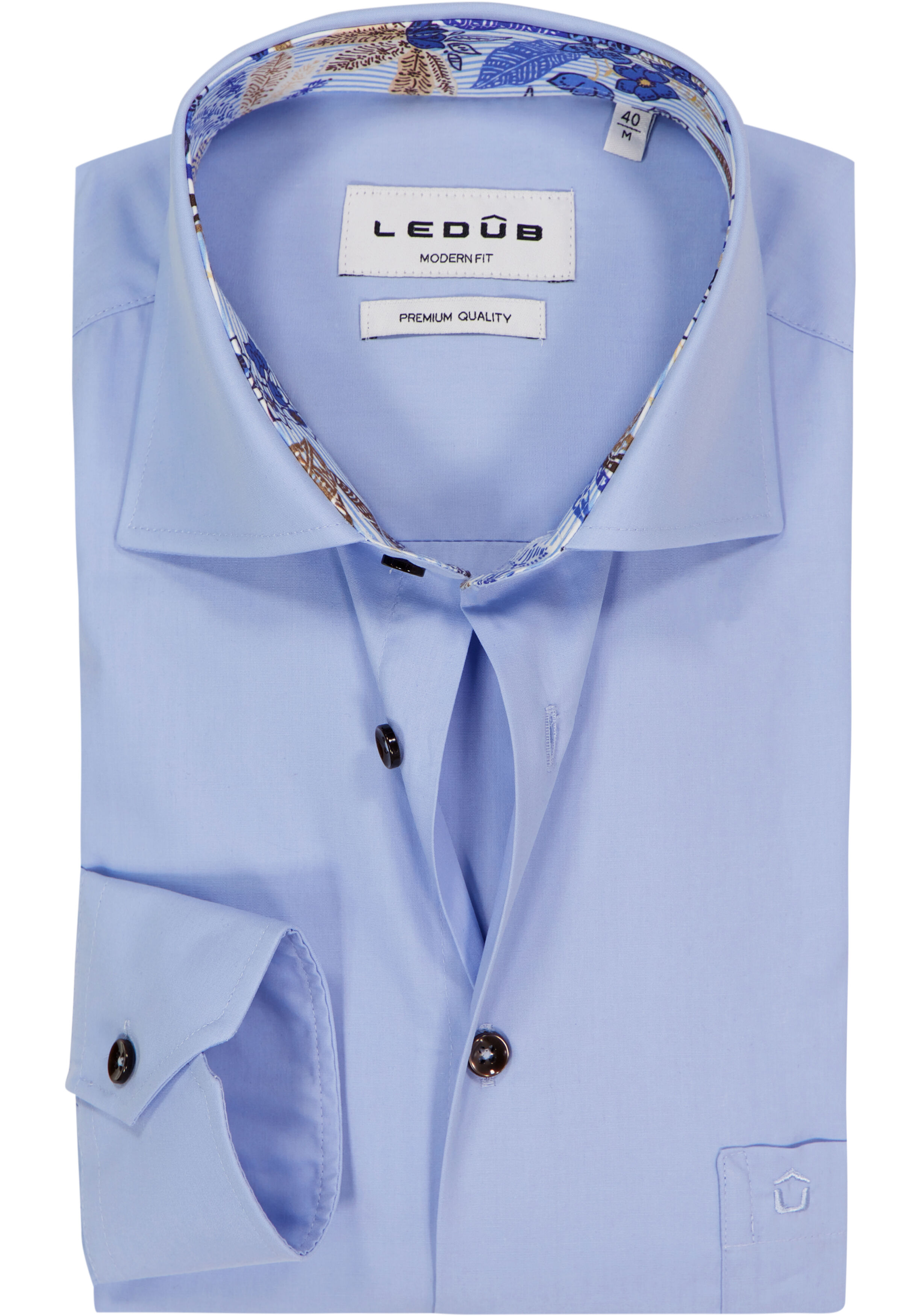Ledub modern fit overhemd, popeline, middenblauw
