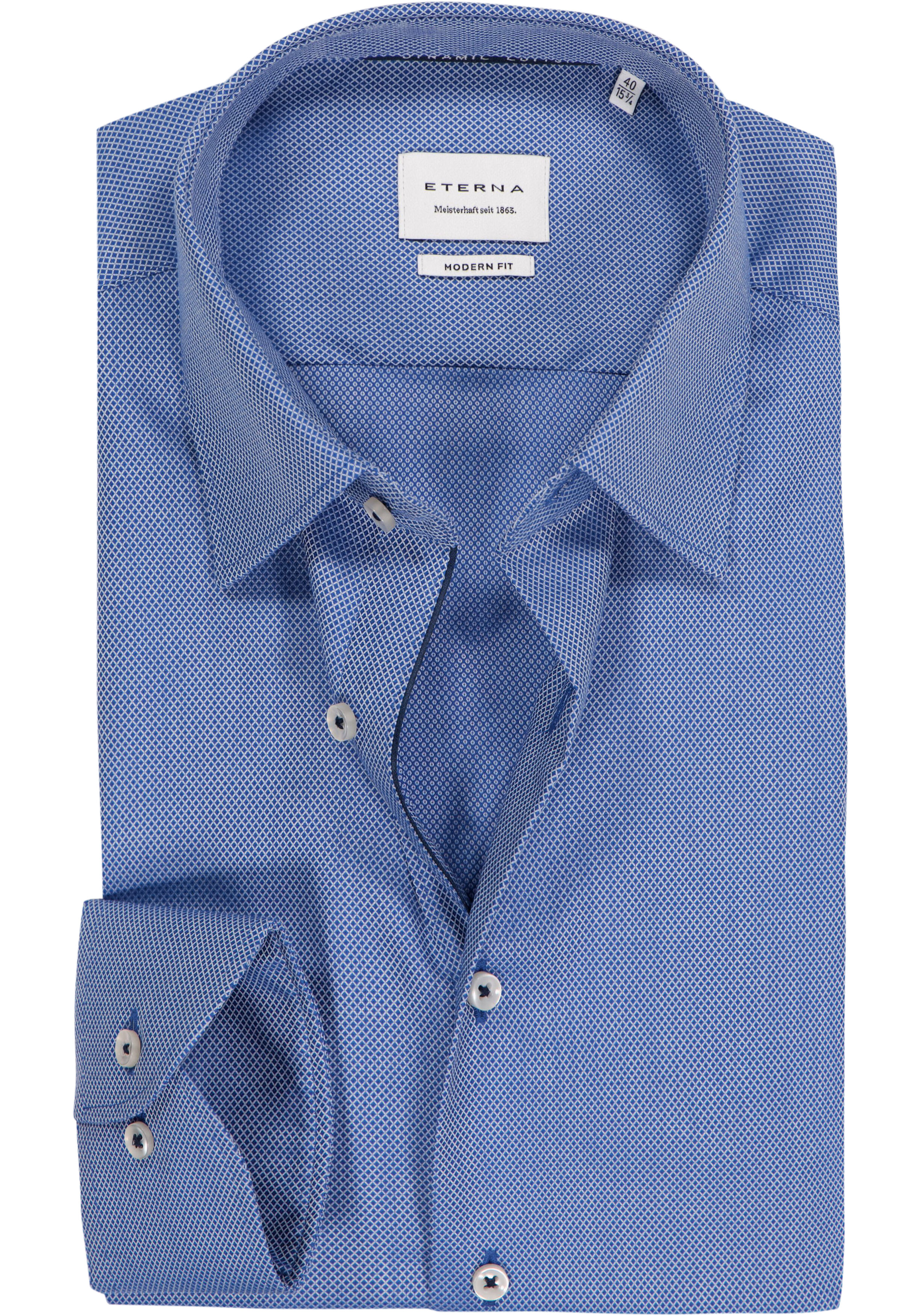 ETERNA modern fit overhemd, structuur, middenblauw