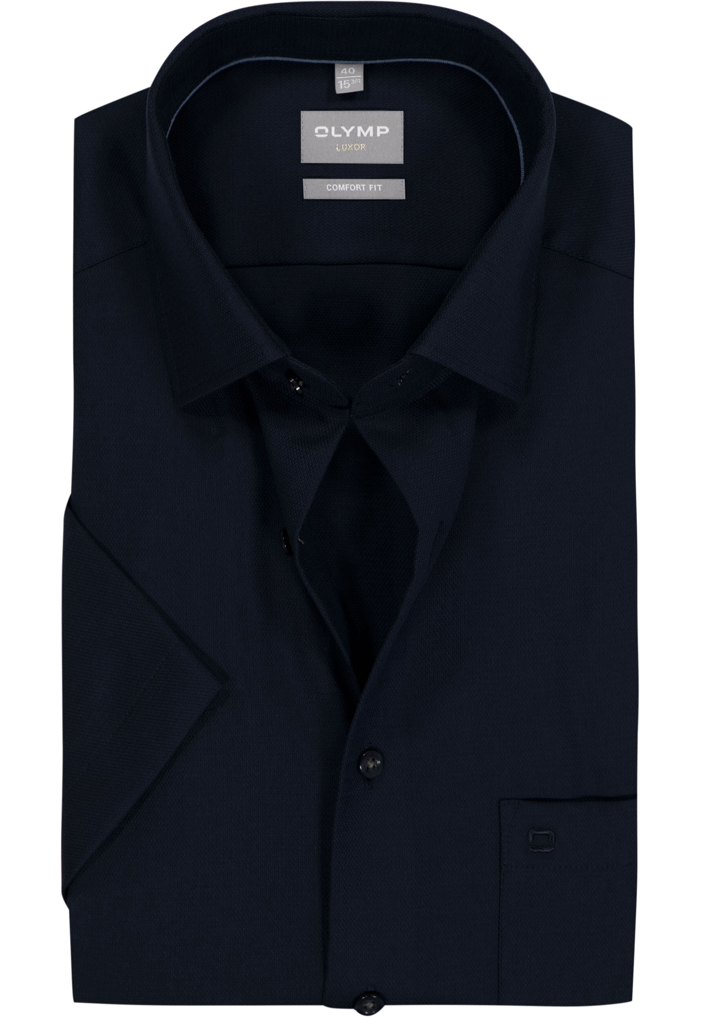 OLYMP Luxor comfort fit overhemd, korte mouw, structuur, marine blauw