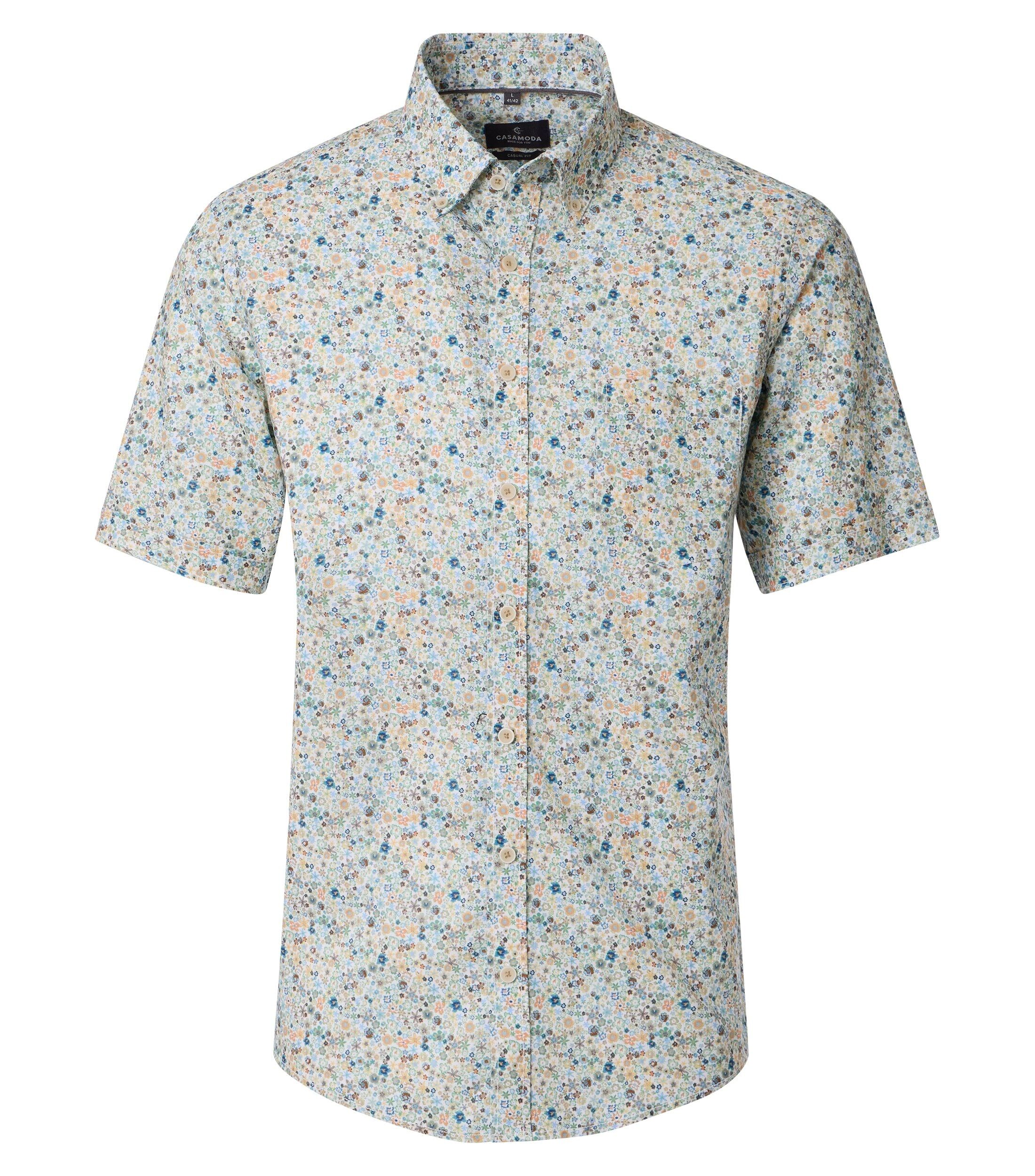 CASA MODA Sport casual fit overhemd, korte mouw, structuur, wit, blauw, groen, oranje dessin