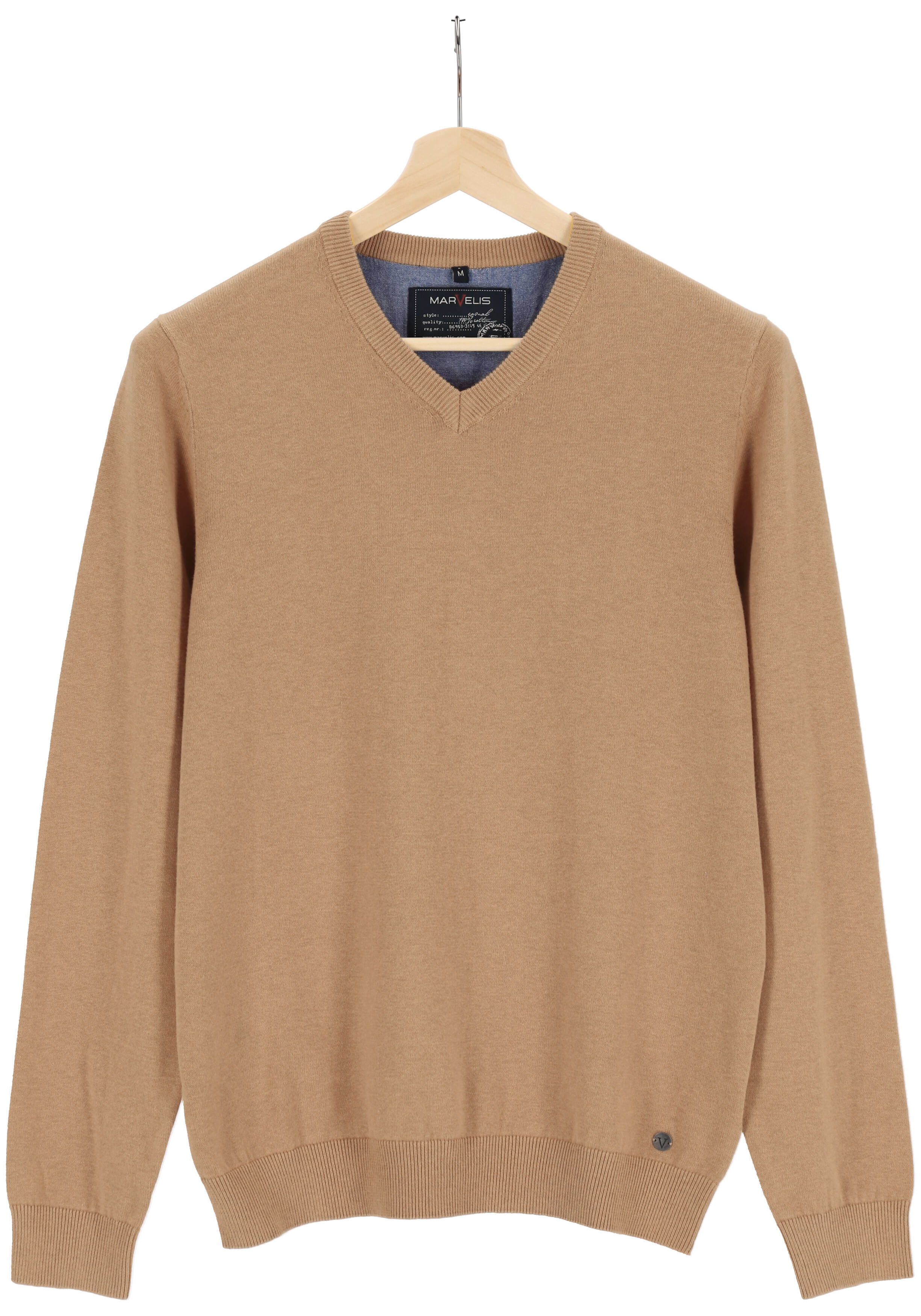 MARVELIS modern fit trui katoen, V-hals, beige
