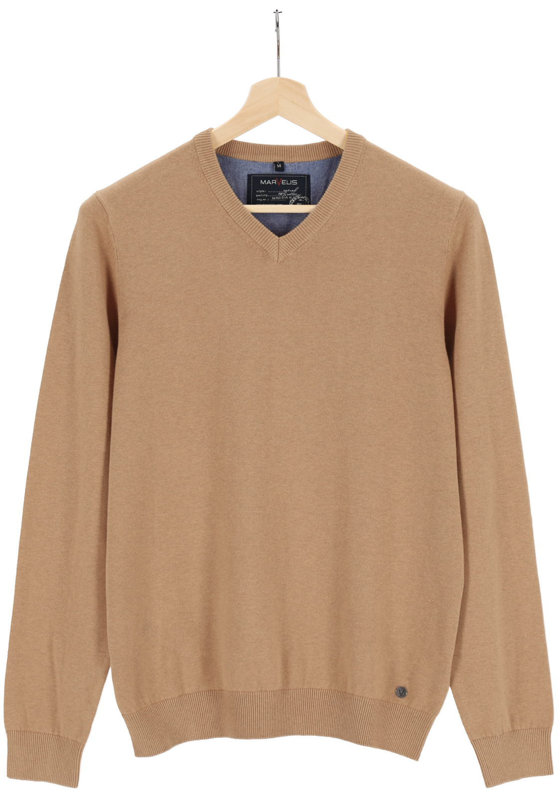 4-4062534478157-marvelis-Marvelis_kleur_trui_HR MARVELIS modern fit trui katoen, V-hals, beige