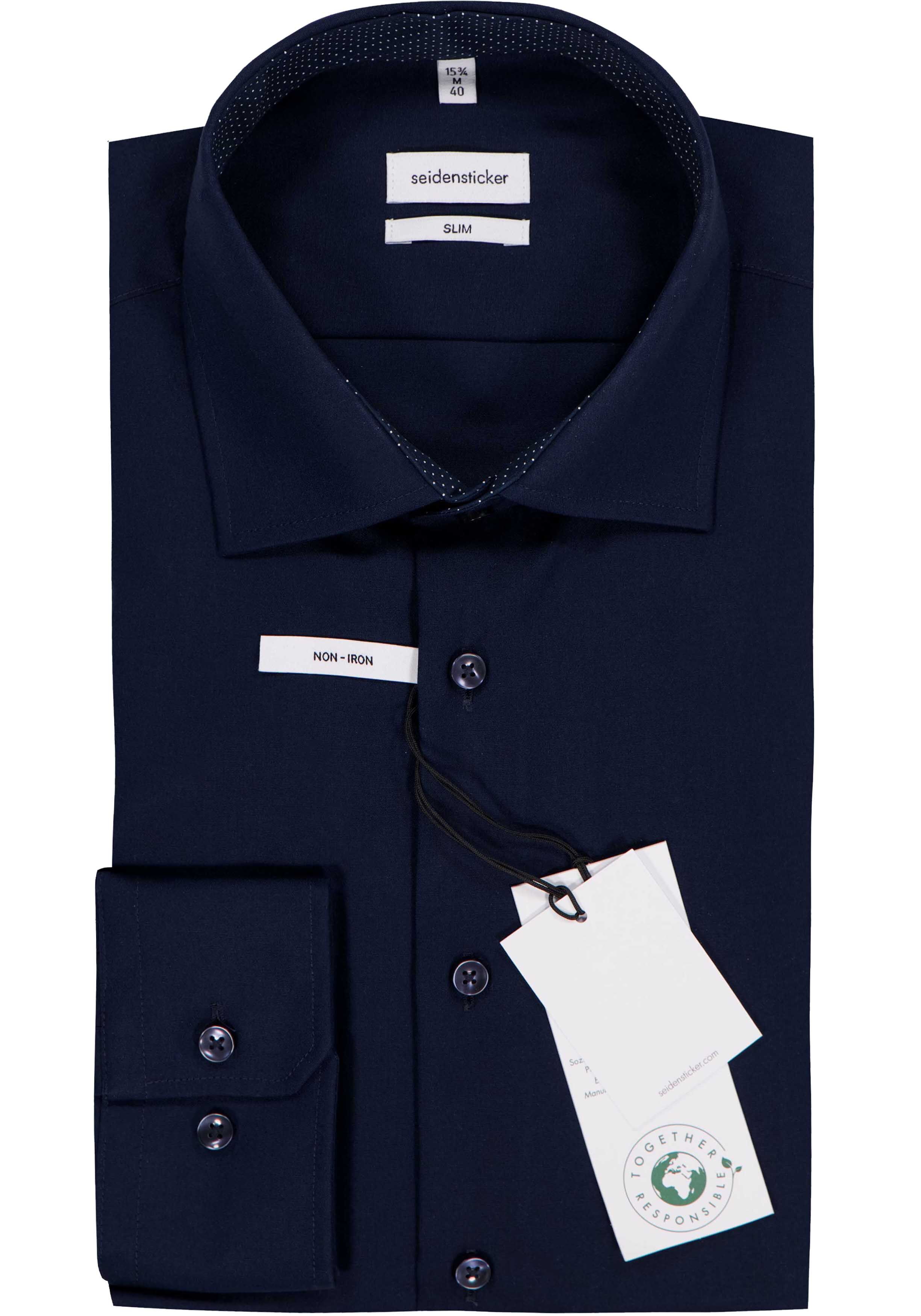 Seidensticker slim fit overhemd, donkerblauw (gestipt contrast)