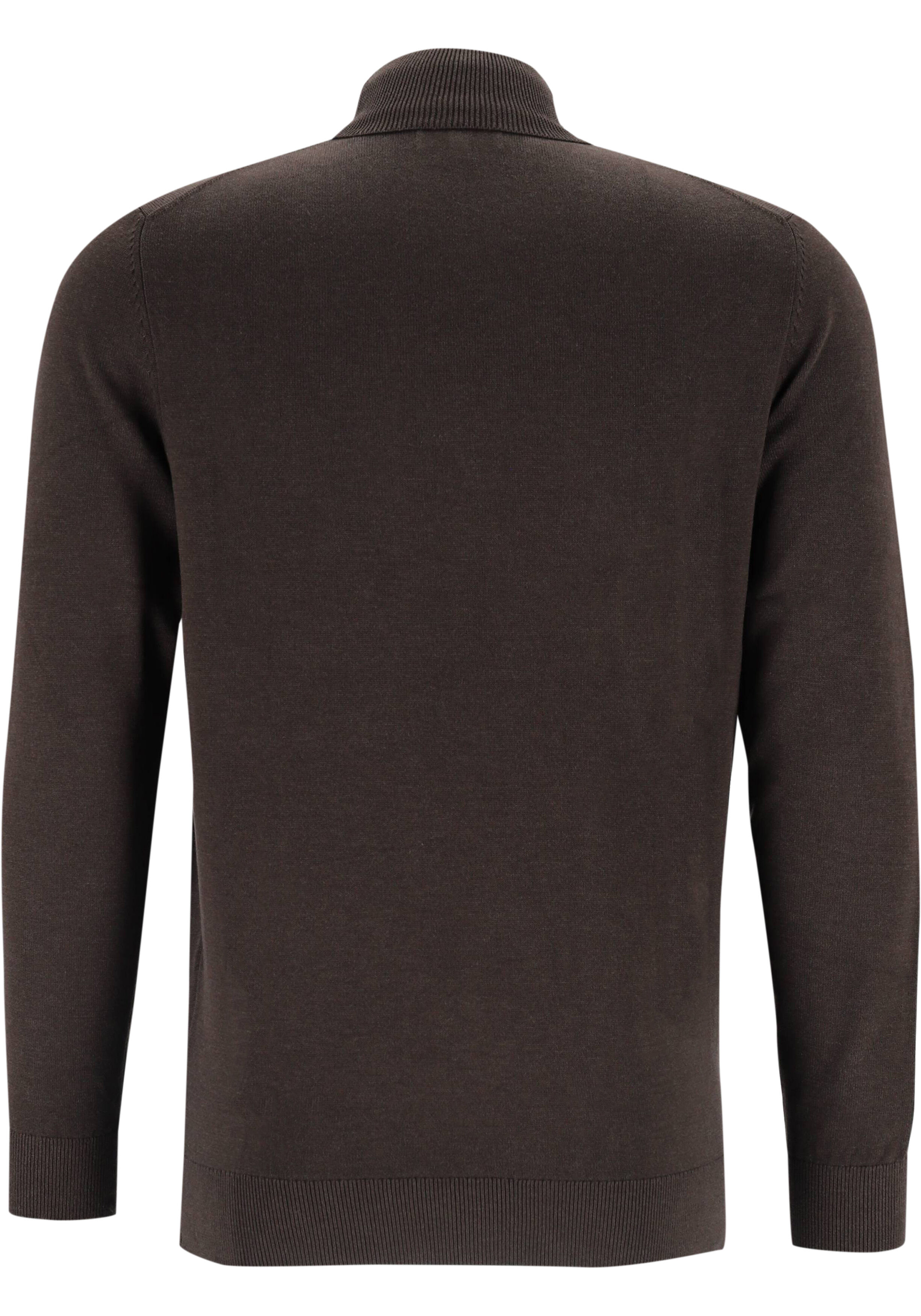 Michaelis heren trui katoenmengsel, slim fit coltrui, donkerbruin